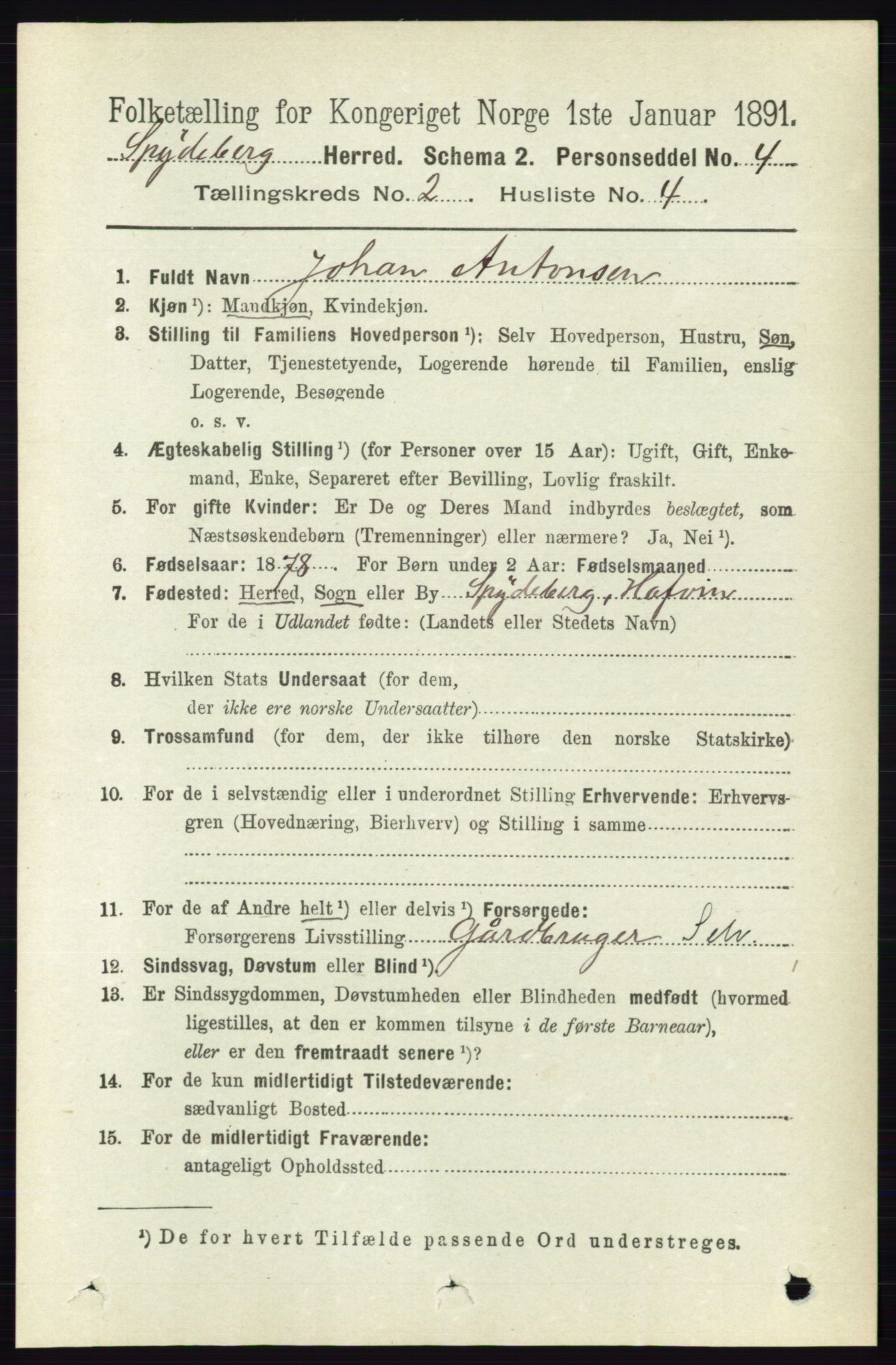 RA, 1891 census for 0123 Spydeberg, 1891, p. 711