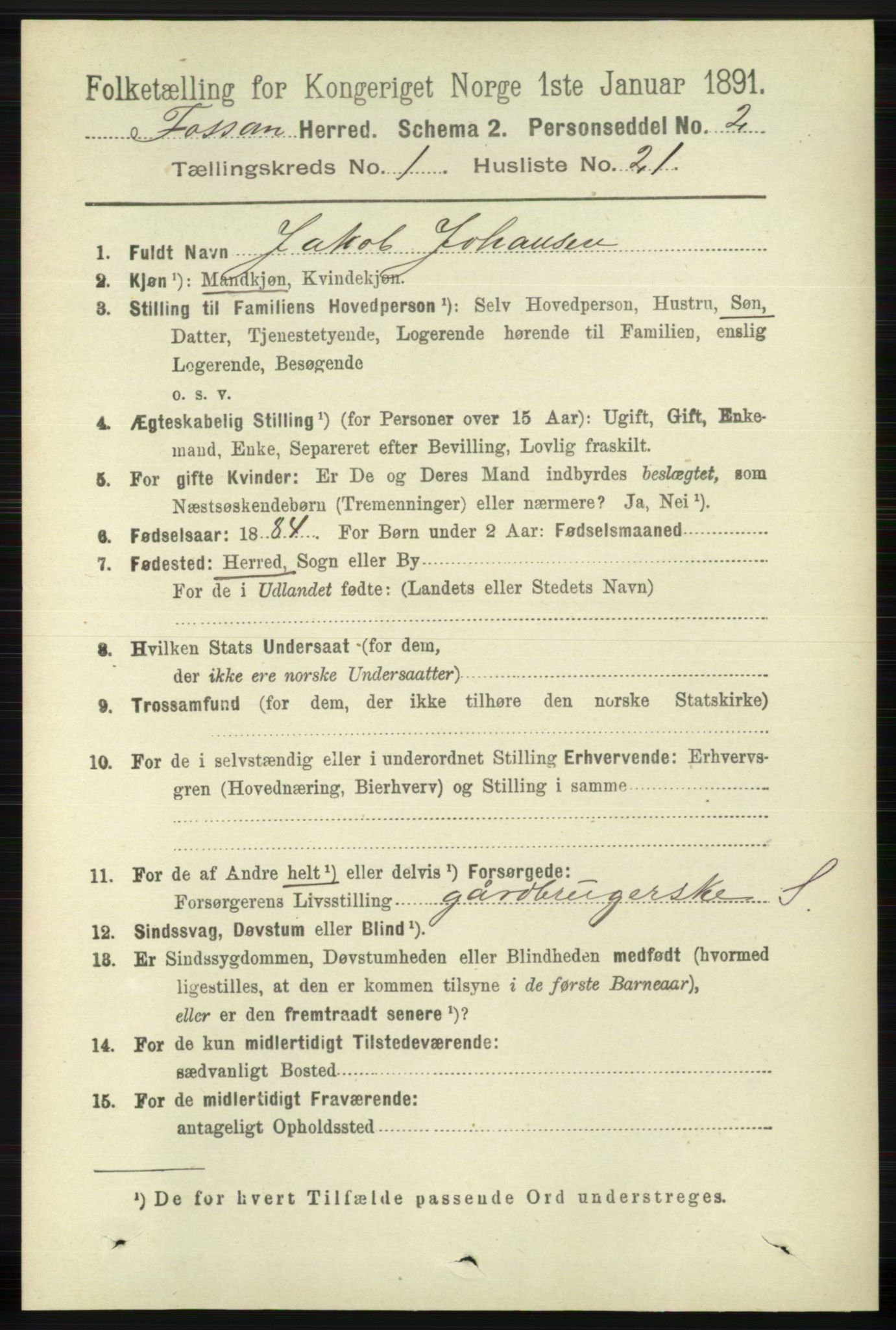 RA, 1891 census for 1129 Forsand, 1891, p. 177