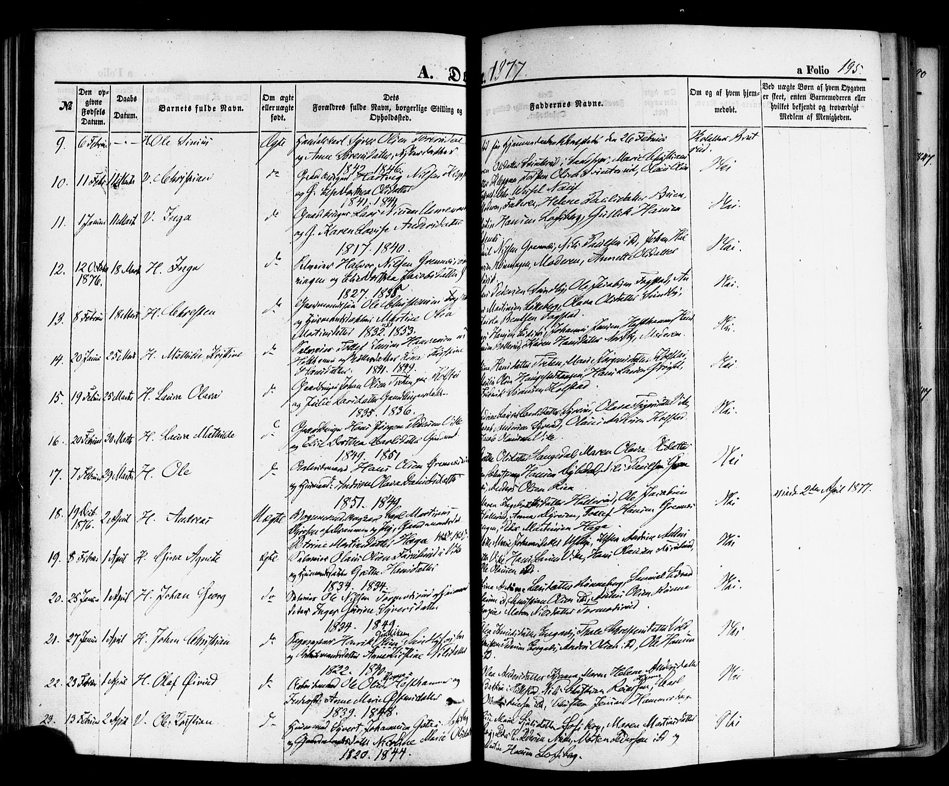 Hof kirkebøker, AV/SAKO-A-64/F/Fa/L0006: Parish register (official) no. I 6, 1851-1877, p. 195