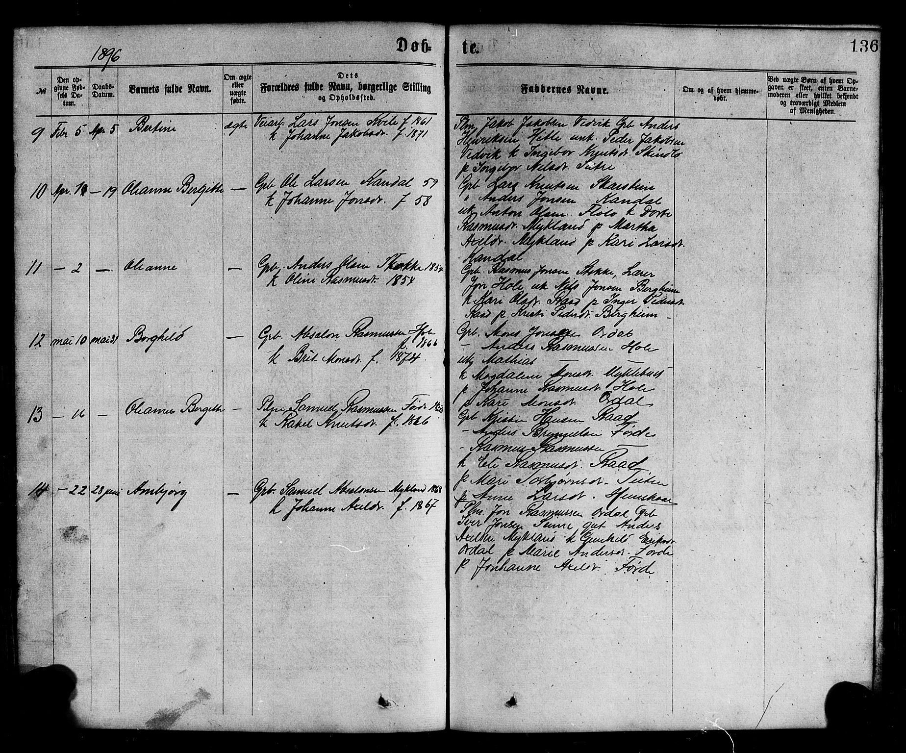 Gloppen sokneprestembete, AV/SAB-A-80101/H/Hab/Habc/L0001: Parish register (copy) no. C 1, 1872-1896, p. 136