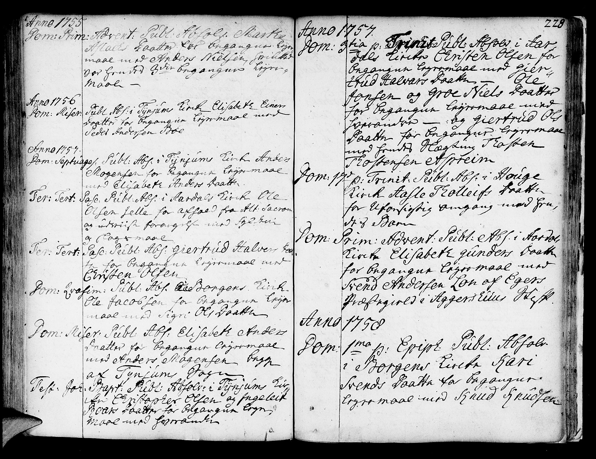 Lærdal sokneprestembete, SAB/A-81201: Parish register (official) no. A 2, 1752-1782, p. 228