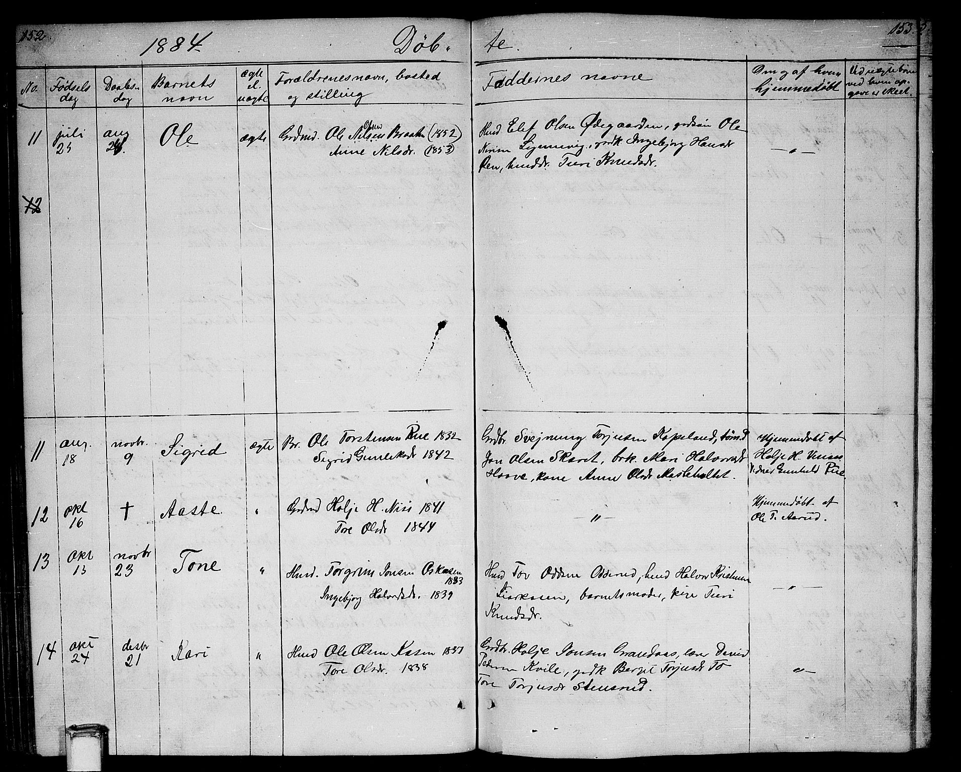 Gransherad kirkebøker, SAKO/A-267/G/Ga/L0002: Parish register (copy) no. I 2, 1854-1886, p. 152-153
