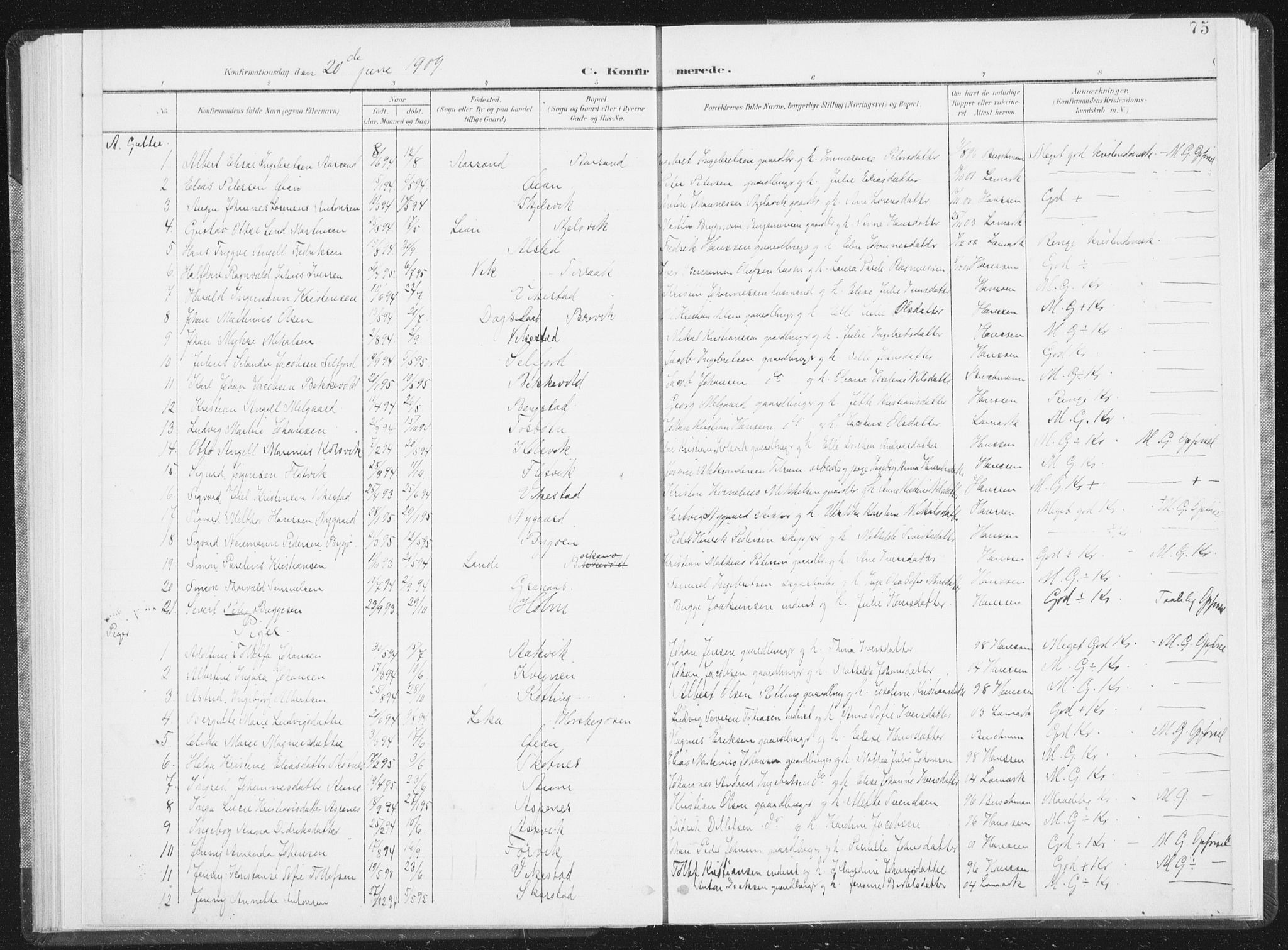 Ministerialprotokoller, klokkerbøker og fødselsregistre - Nordland, AV/SAT-A-1459/810/L0153: Parish register (official) no. 810A12, 1899-1914, p. 75