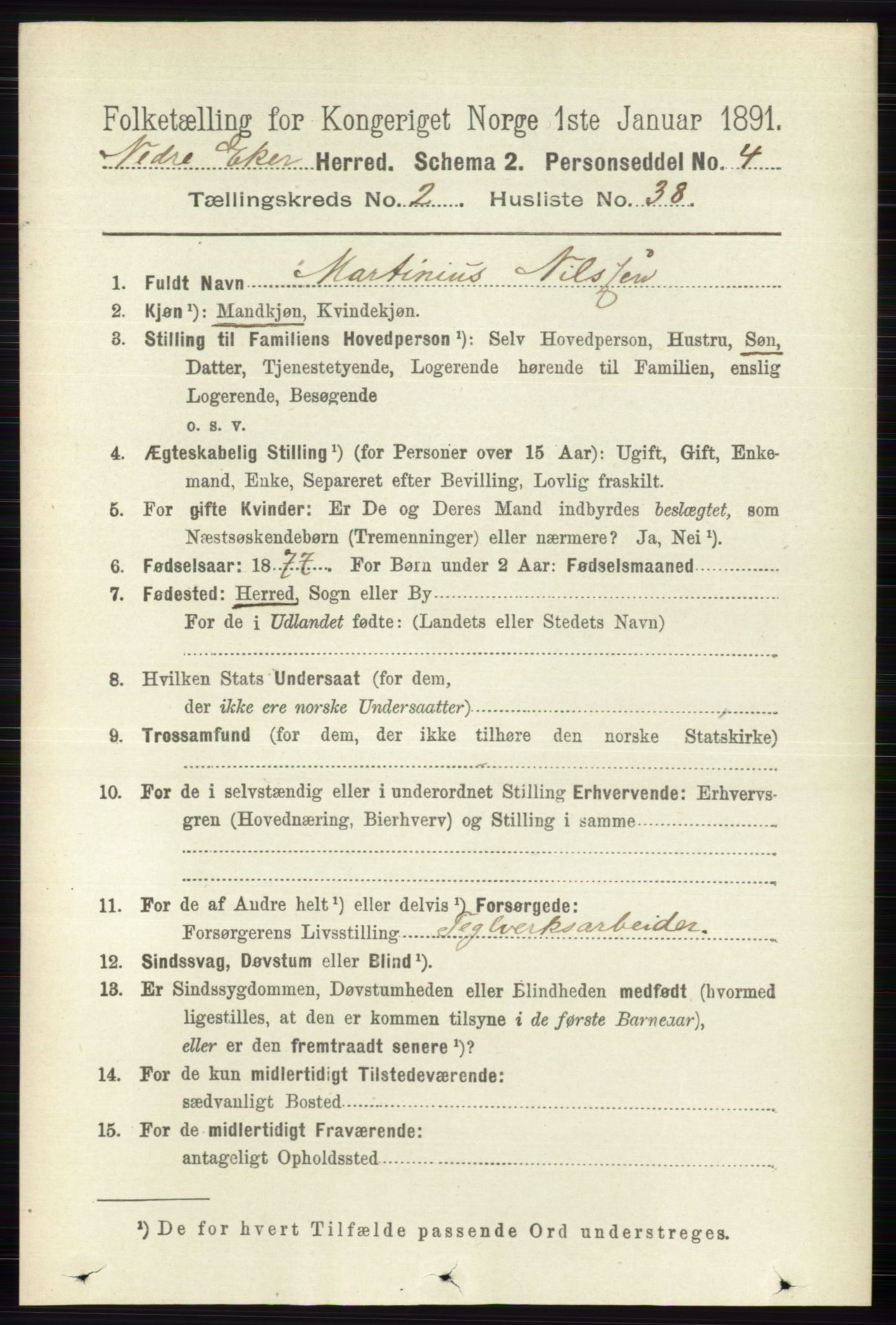 RA, 1891 census for 0625 Nedre Eiker, 1891, p. 754