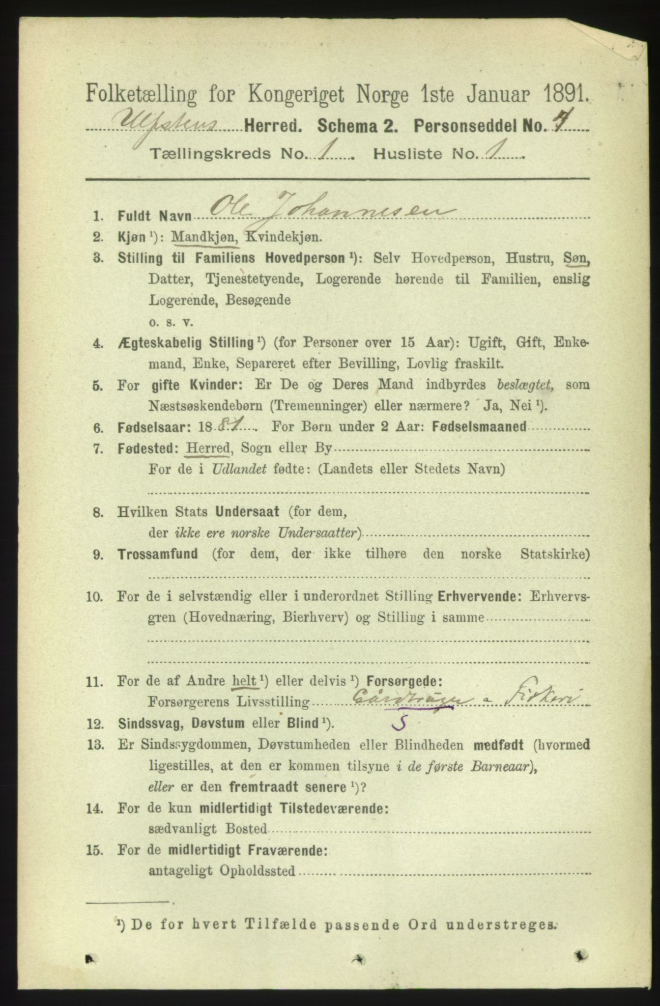 RA, 1891 census for 1516 Ulstein, 1891, p. 64