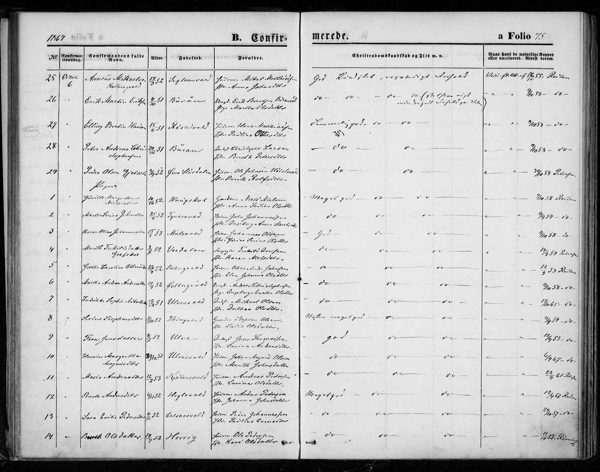 Ministerialprotokoller, klokkerbøker og fødselsregistre - Nord-Trøndelag, SAT/A-1458/721/L0206: Parish register (official) no. 721A01, 1864-1874, p. 75