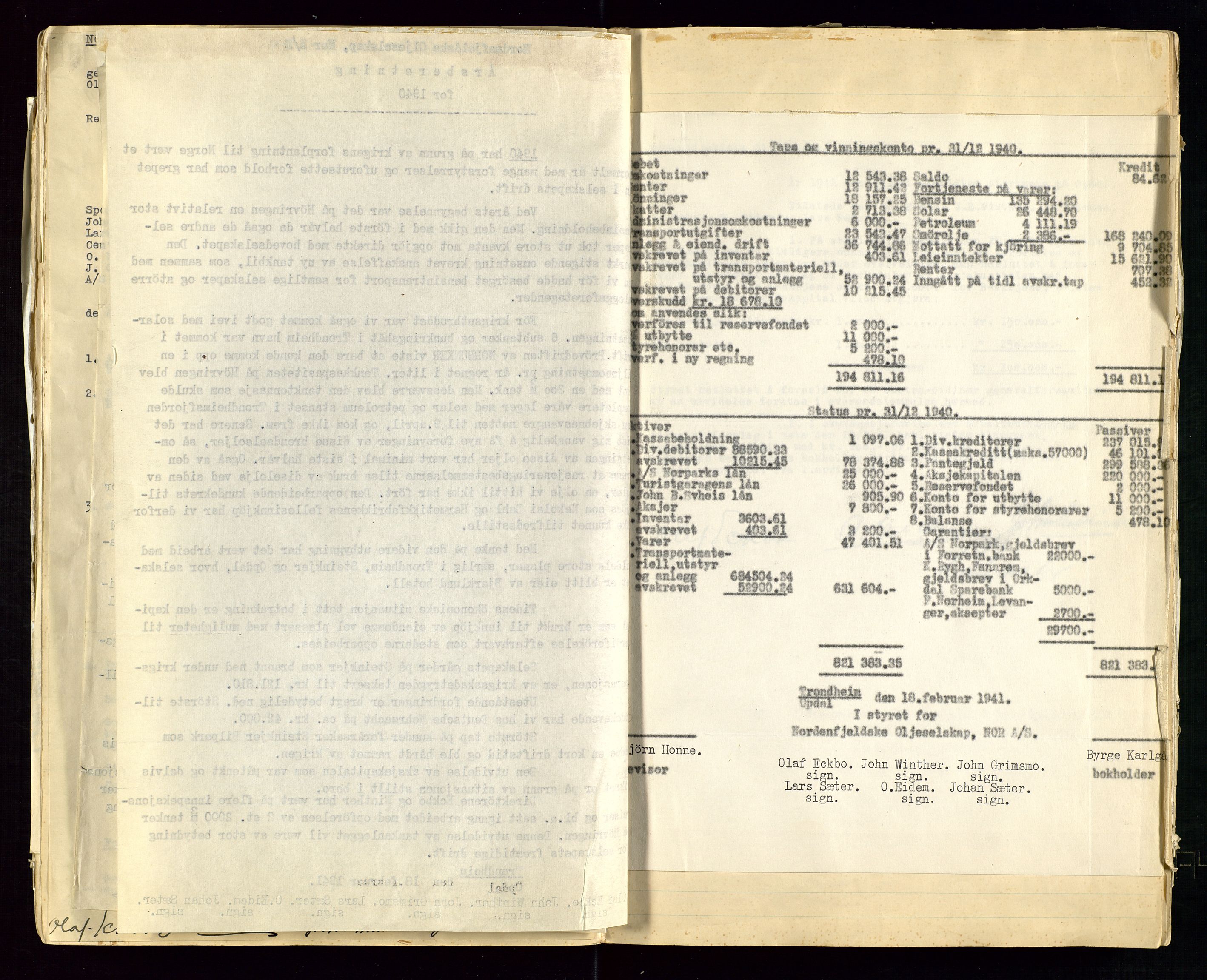 PA 1519 - Nordenfjeldske Oljeselskap, NOR A/S, AV/SAST-A-101924/A/L0001: Styreprotokoll, 1937-1962, p. 35