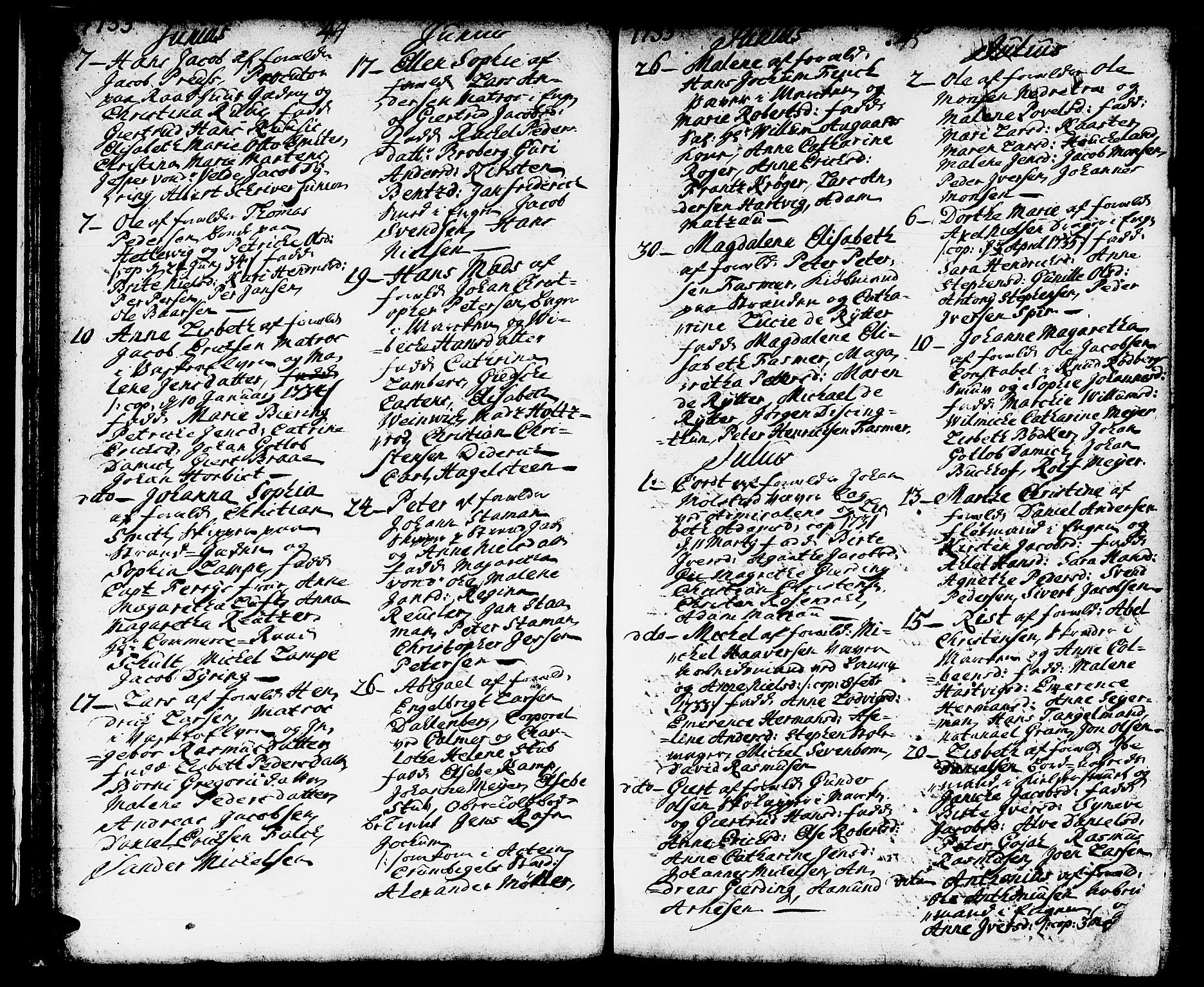 Domkirken sokneprestembete, AV/SAB-A-74801/H/Haa/L0002: Parish register (official) no. A 2, 1733-1750, p. 44-45