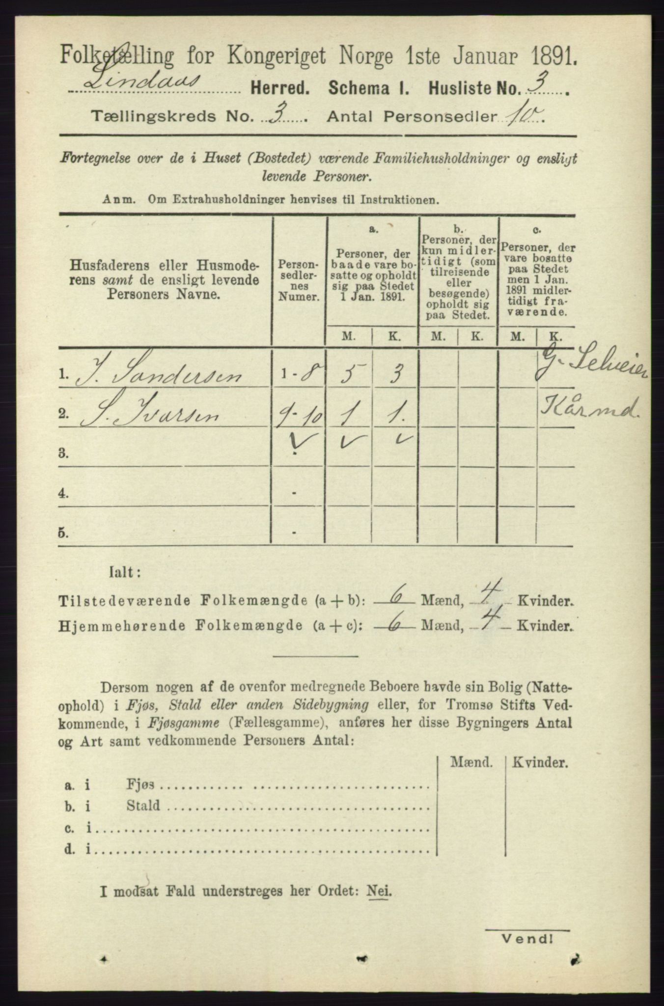 RA, 1891 census for 1263 Lindås, 1891, p. 759