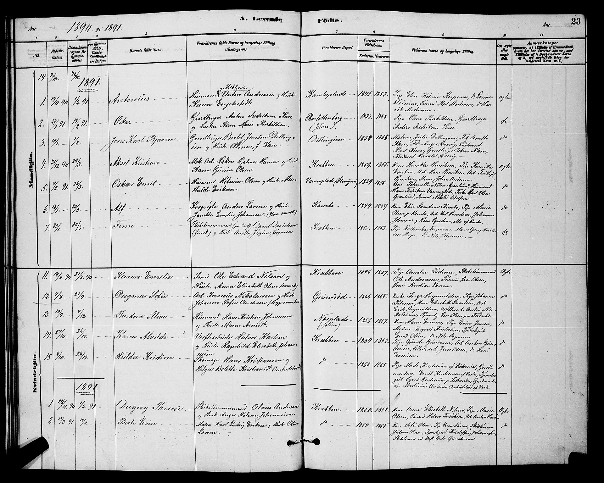 Moss prestekontor Kirkebøker, AV/SAO-A-2003/G/Gb/L0001: Parish register (copy) no. II 1, 1878-1900, p. 23