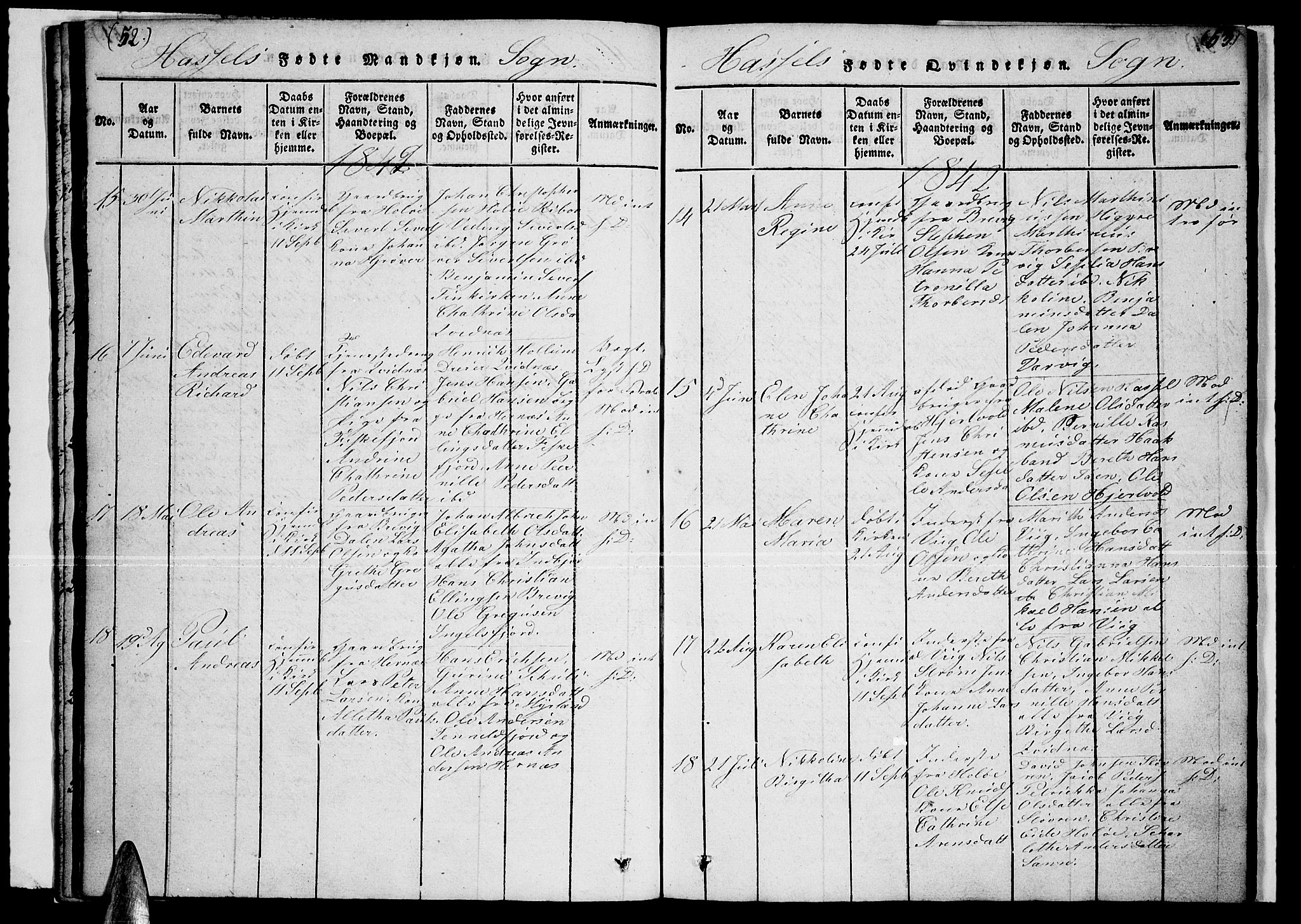 Ministerialprotokoller, klokkerbøker og fødselsregistre - Nordland, AV/SAT-A-1459/888/L1263: Parish register (copy) no. 888C02 /1, 1820-1850, p. 52-53