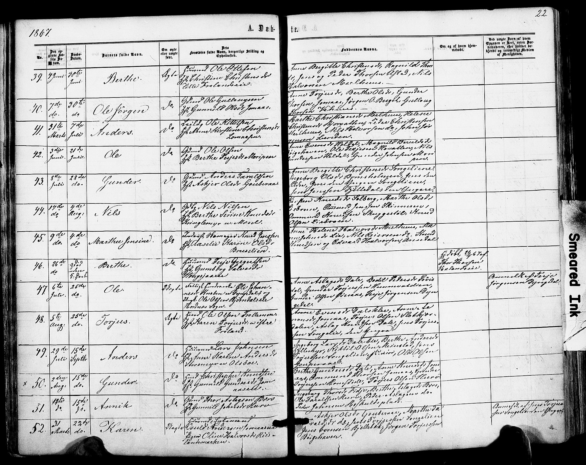 Froland sokneprestkontor, AV/SAK-1111-0013/F/Fa/L0003: Parish register (official) no. A 3, 1864-1881, p. 22