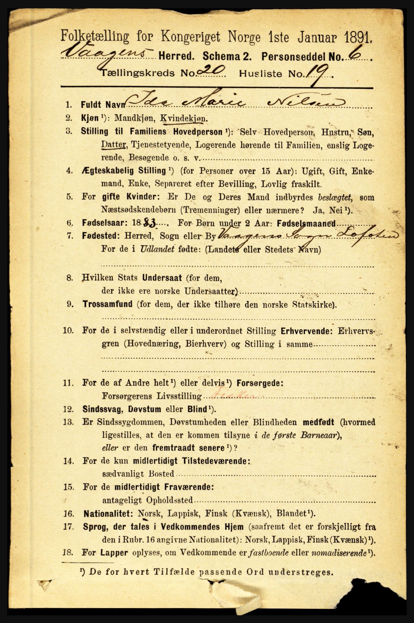 RA, 1891 census for 1865 Vågan, 1891, p. 5963