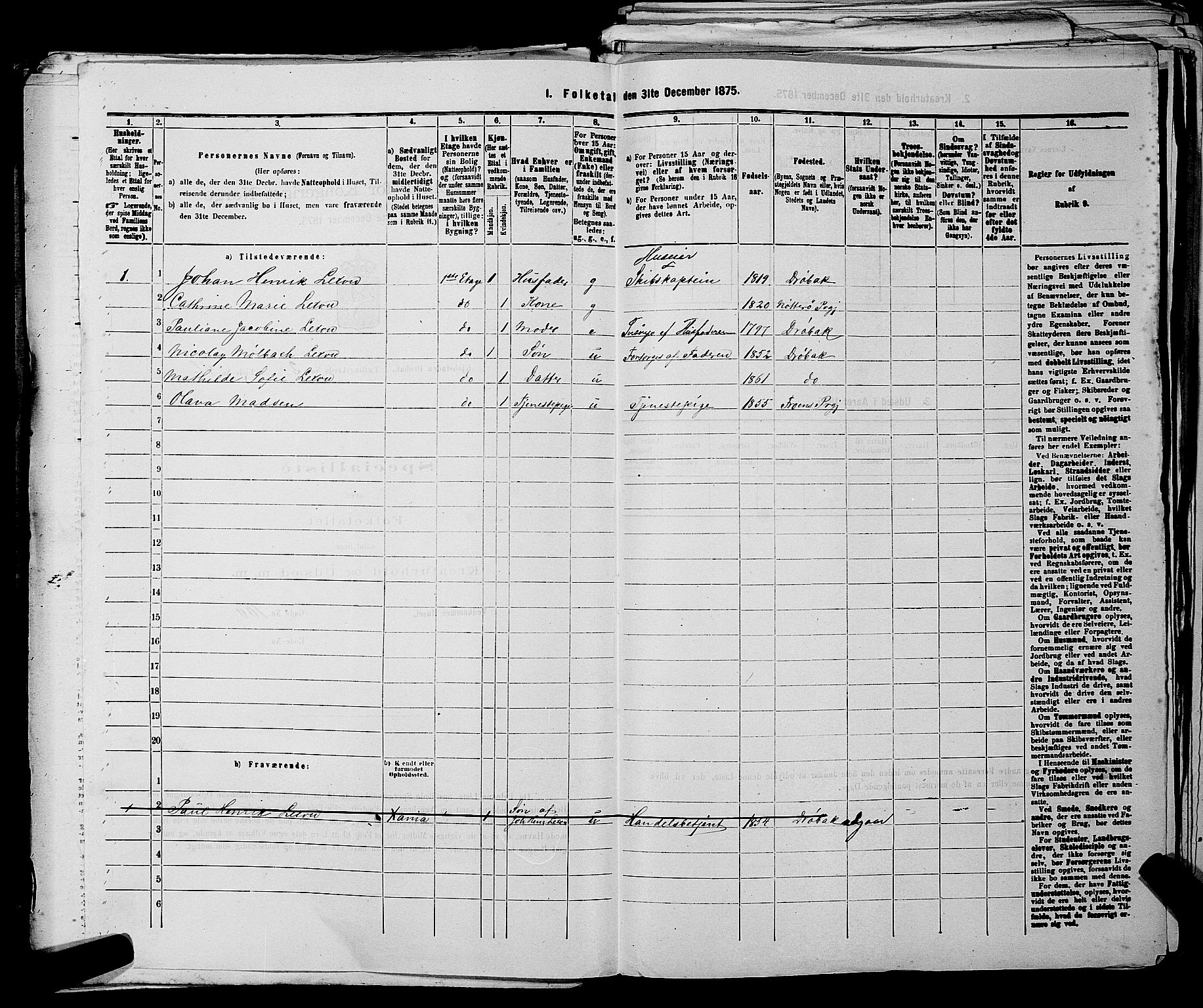 RA, 1875 census for 0203B Drøbak/Drøbak, 1875, p. 188