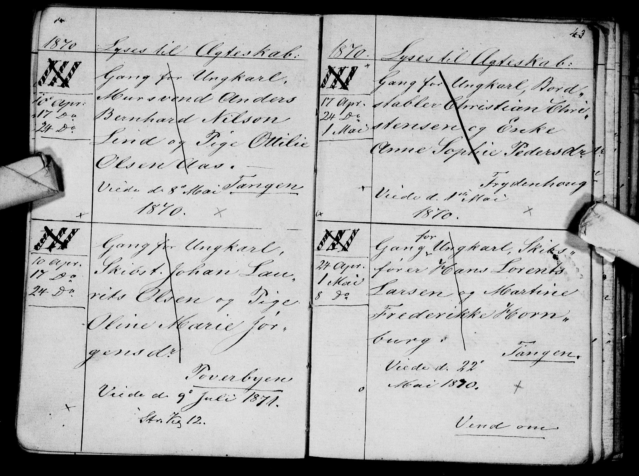 Strømsø kirkebøker, AV/SAKO-A-246/H/Ha/L0003: Banns register no. 3, 1866-1874, p. 43