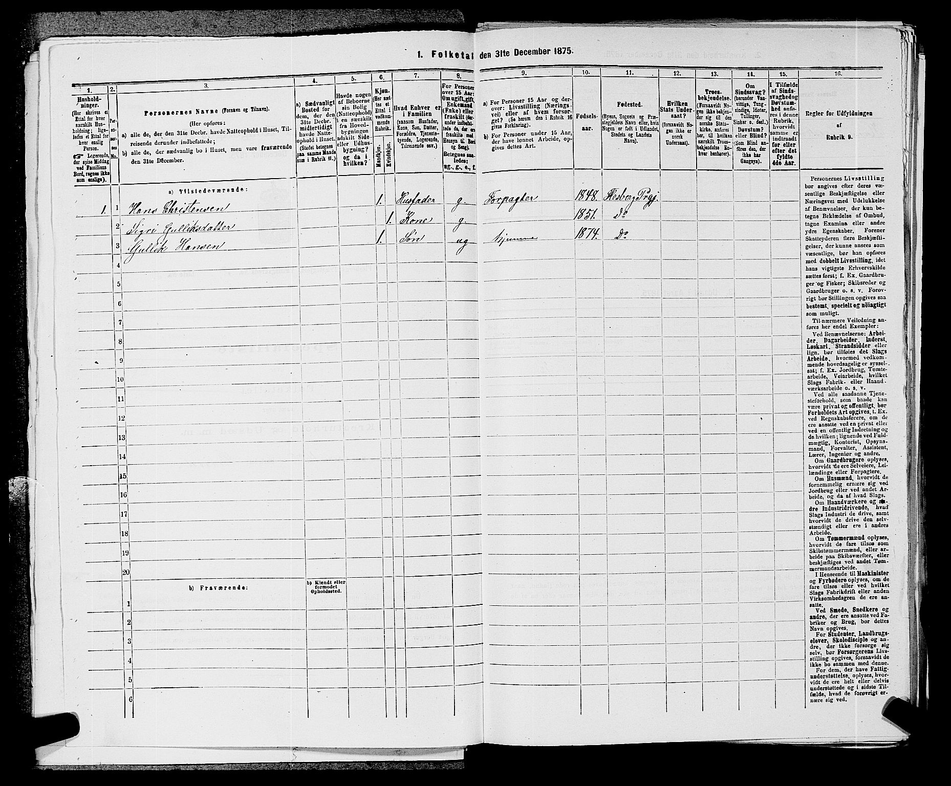 SAKO, 1875 census for 0631P Flesberg, 1875, p. 543