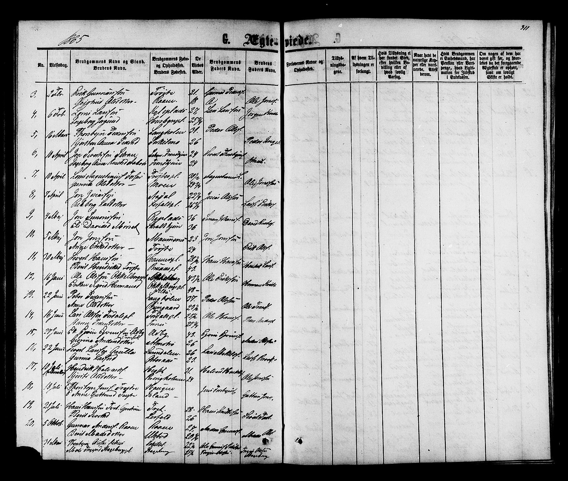 Ministerialprotokoller, klokkerbøker og fødselsregistre - Nord-Trøndelag, SAT/A-1458/703/L0038: Parish register (copy) no. 703C01, 1864-1870, p. 311