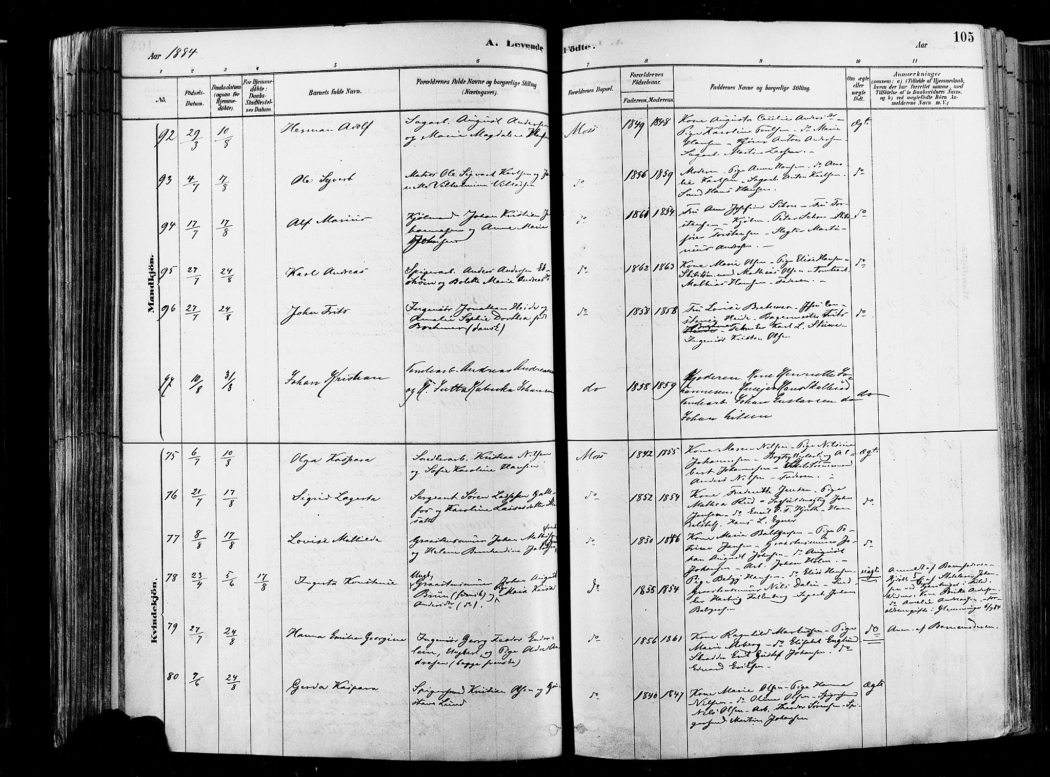 Moss prestekontor Kirkebøker, AV/SAO-A-2003/F/Fb/L0001: Parish register (official) no. II 1, 1878-1886, p. 105