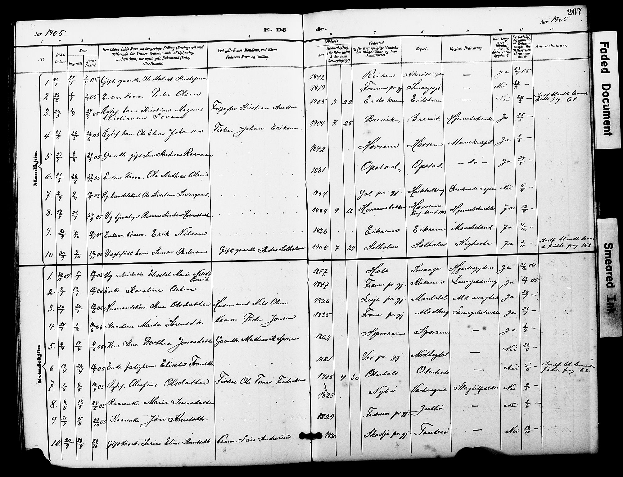 Ministerialprotokoller, klokkerbøker og fødselsregistre - Møre og Romsdal, SAT/A-1454/560/L0725: Parish register (copy) no. 560C02, 1895-1930, p. 267