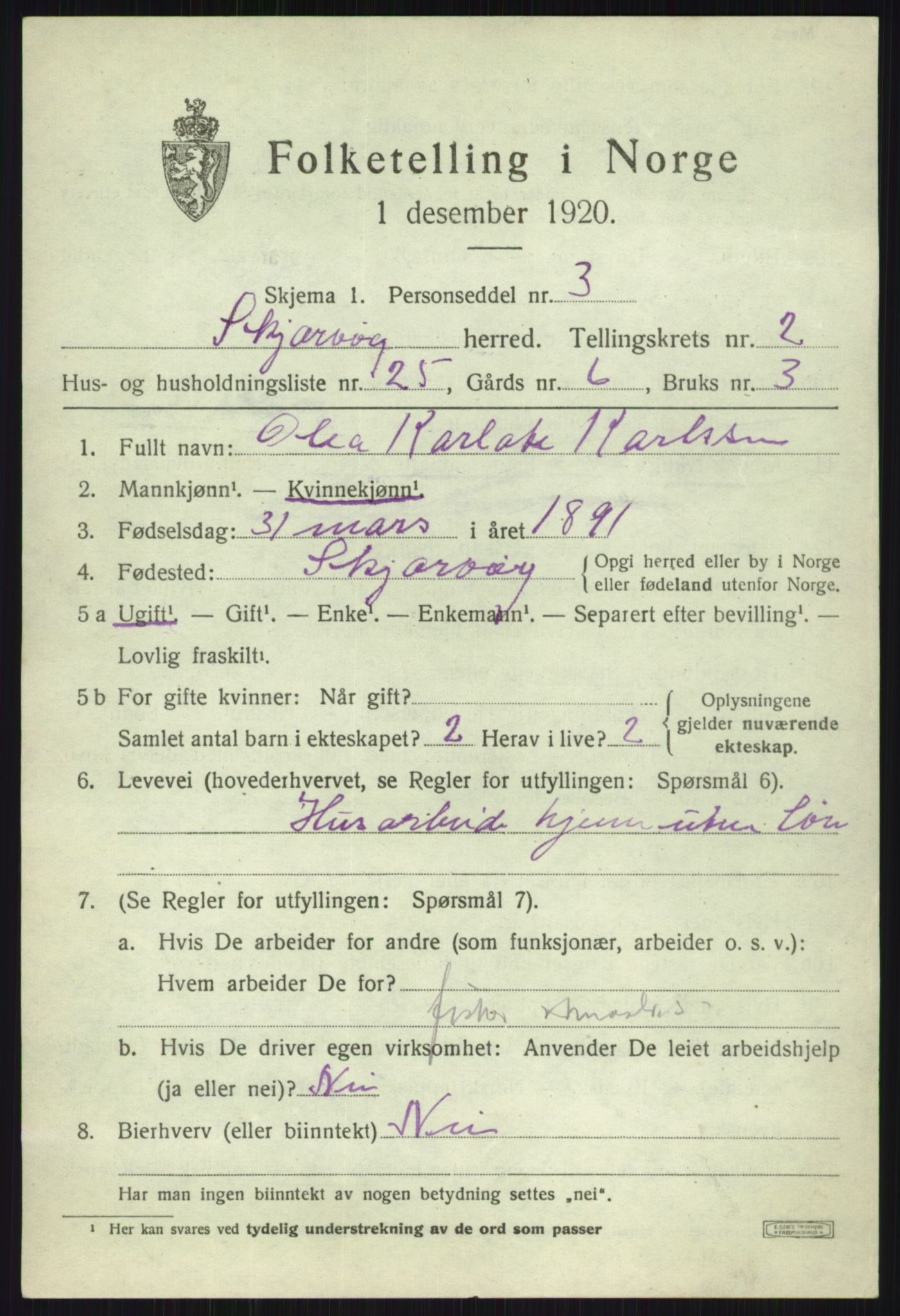 SATØ, 1920 census for Skjervøy, 1920, p. 1789