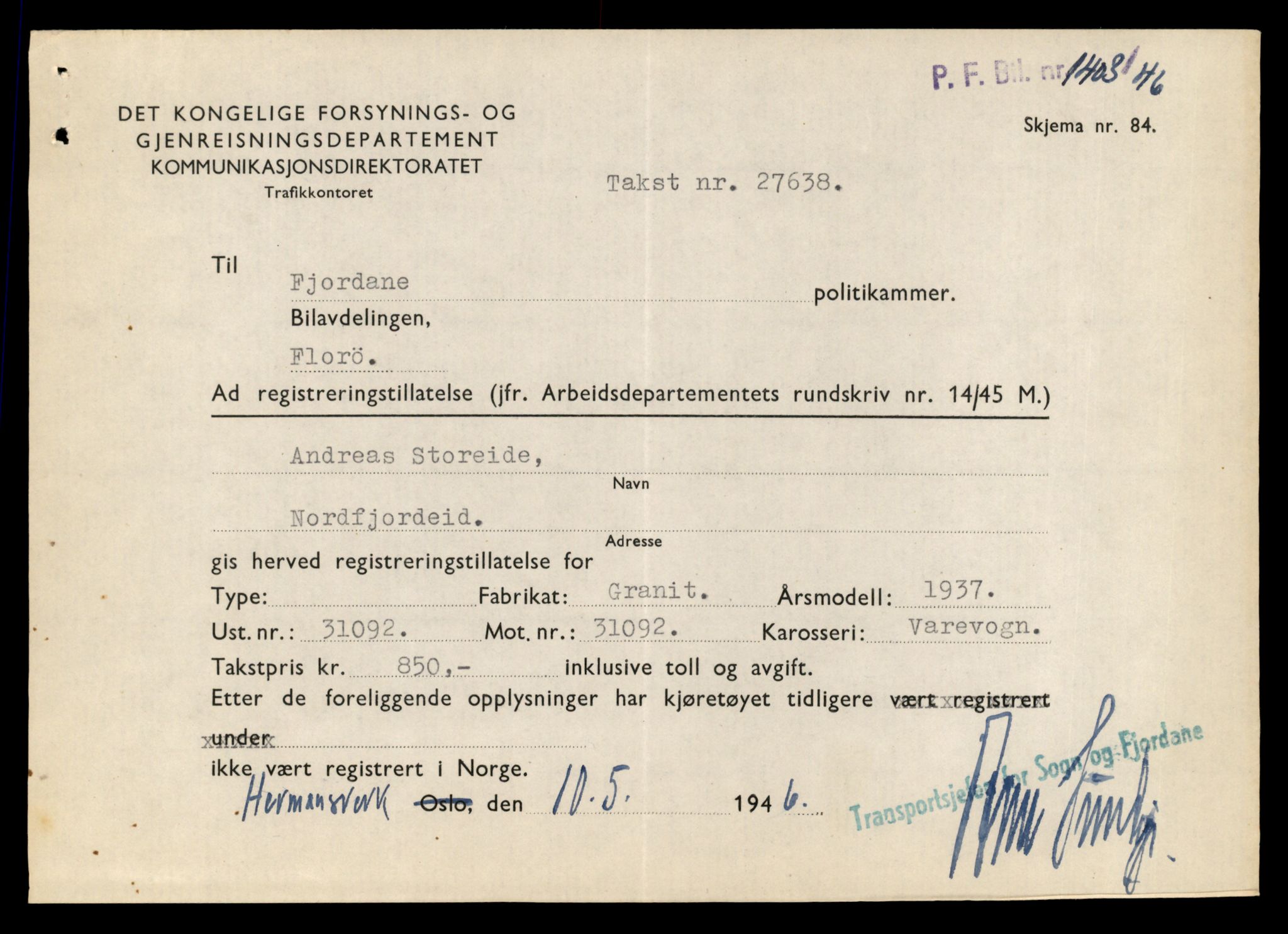 Møre og Romsdal vegkontor - Ålesund trafikkstasjon, AV/SAT-A-4099/F/Fe/L0035: Registreringskort for kjøretøy T 12653 - T 12829, 1927-1998, p. 647