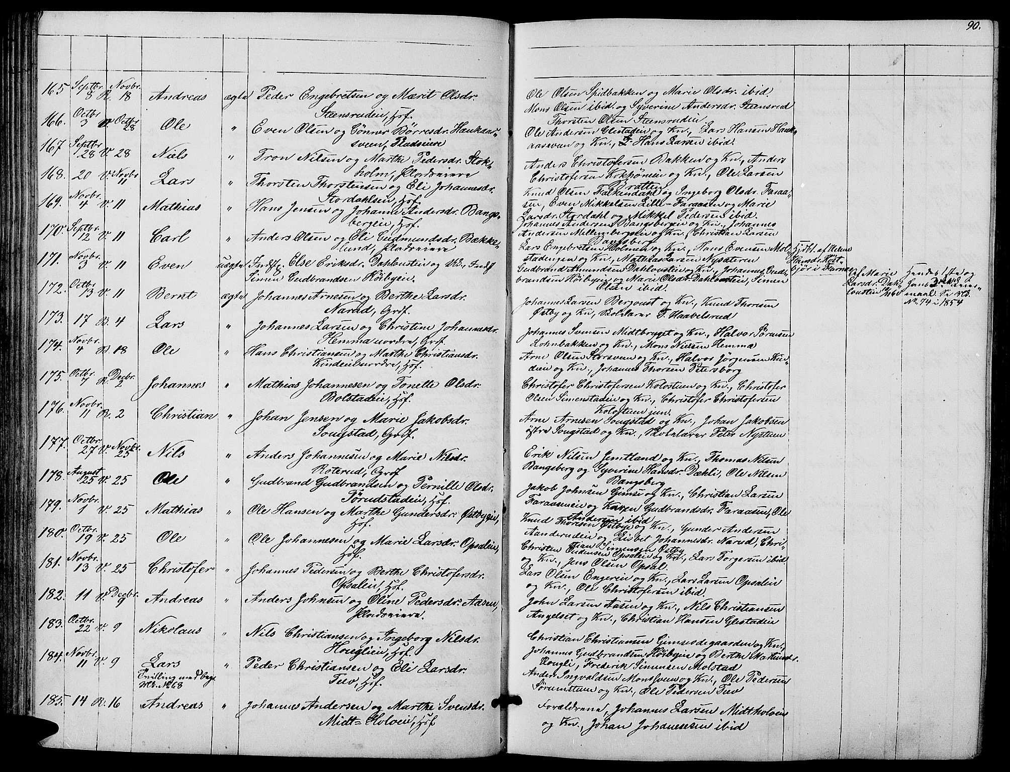 Ringsaker prestekontor, AV/SAH-PREST-014/L/La/L0006: Parish register (copy) no. 6, 1851-1860, p. 90a