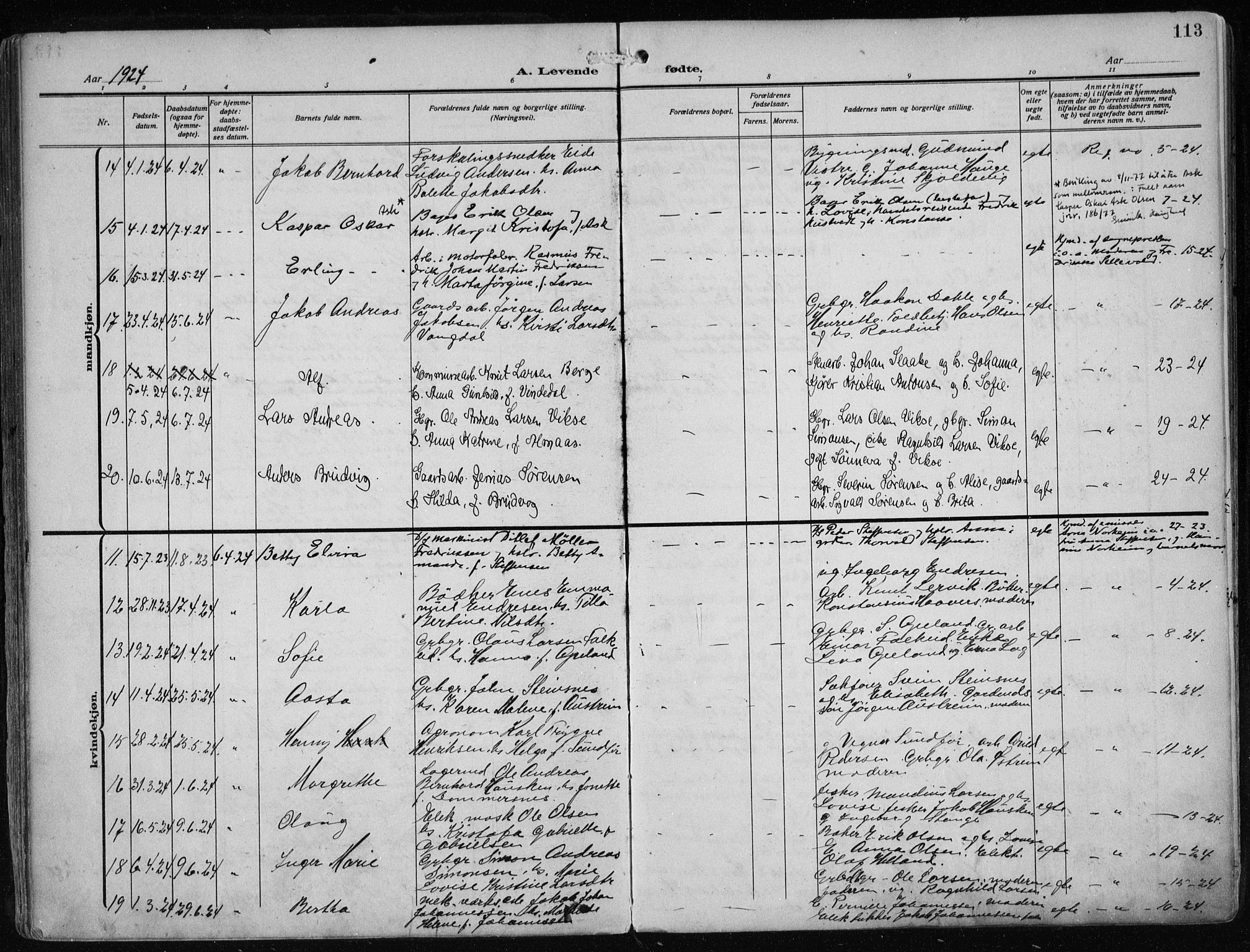 Haugesund sokneprestkontor, AV/SAST-A -101863/H/Ha/Haa/L0010: Parish register (official) no. A 10, 1909-1935, p. 113