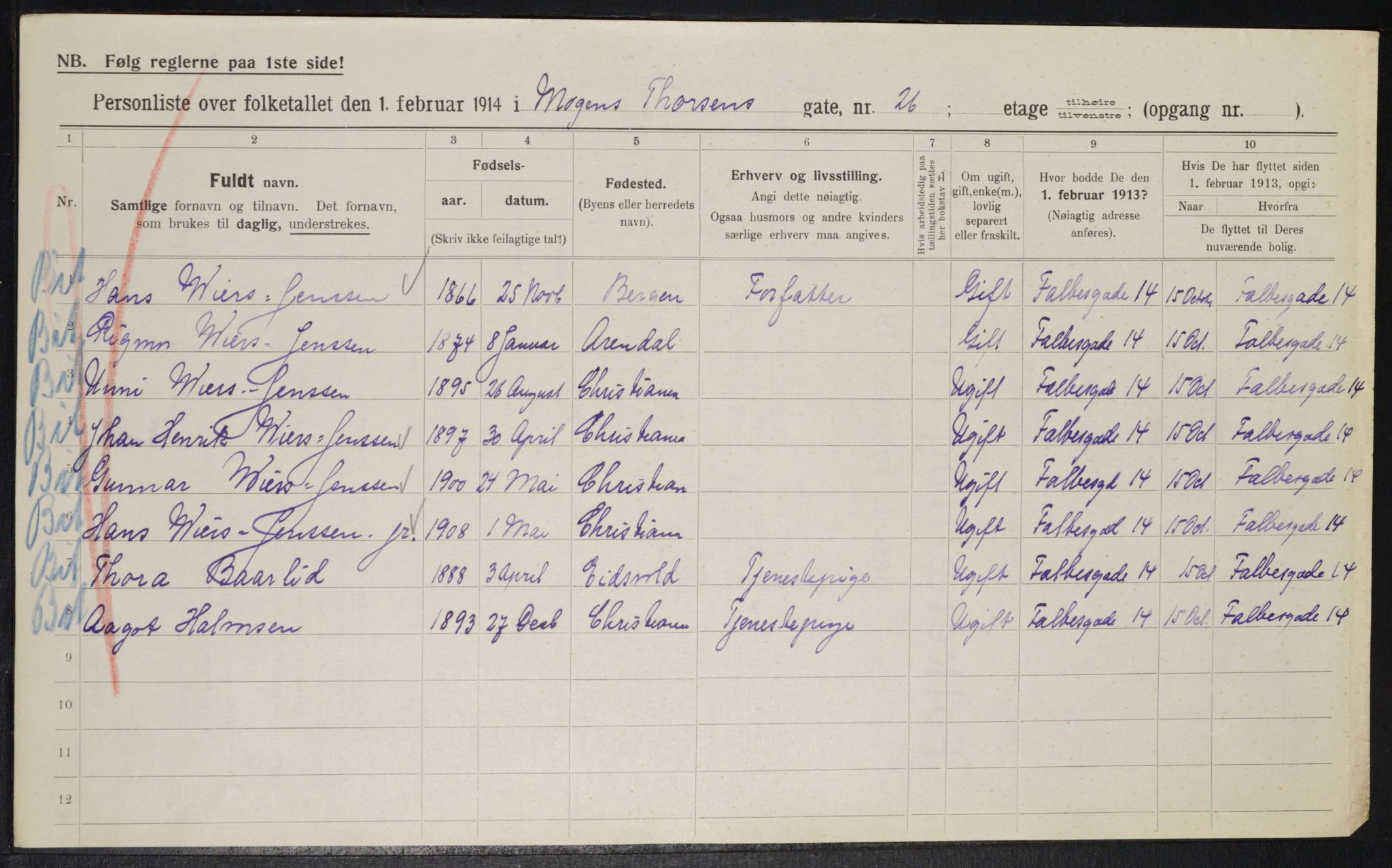 OBA, Municipal Census 1914 for Kristiania, 1914, p. 65626