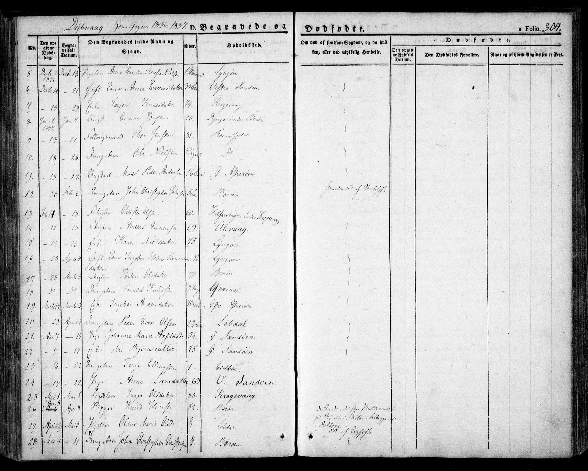 Dypvåg sokneprestkontor, SAK/1111-0007/F/Fa/Faa/L0004: Parish register (official) no. A 4, 1824-1840, p. 304