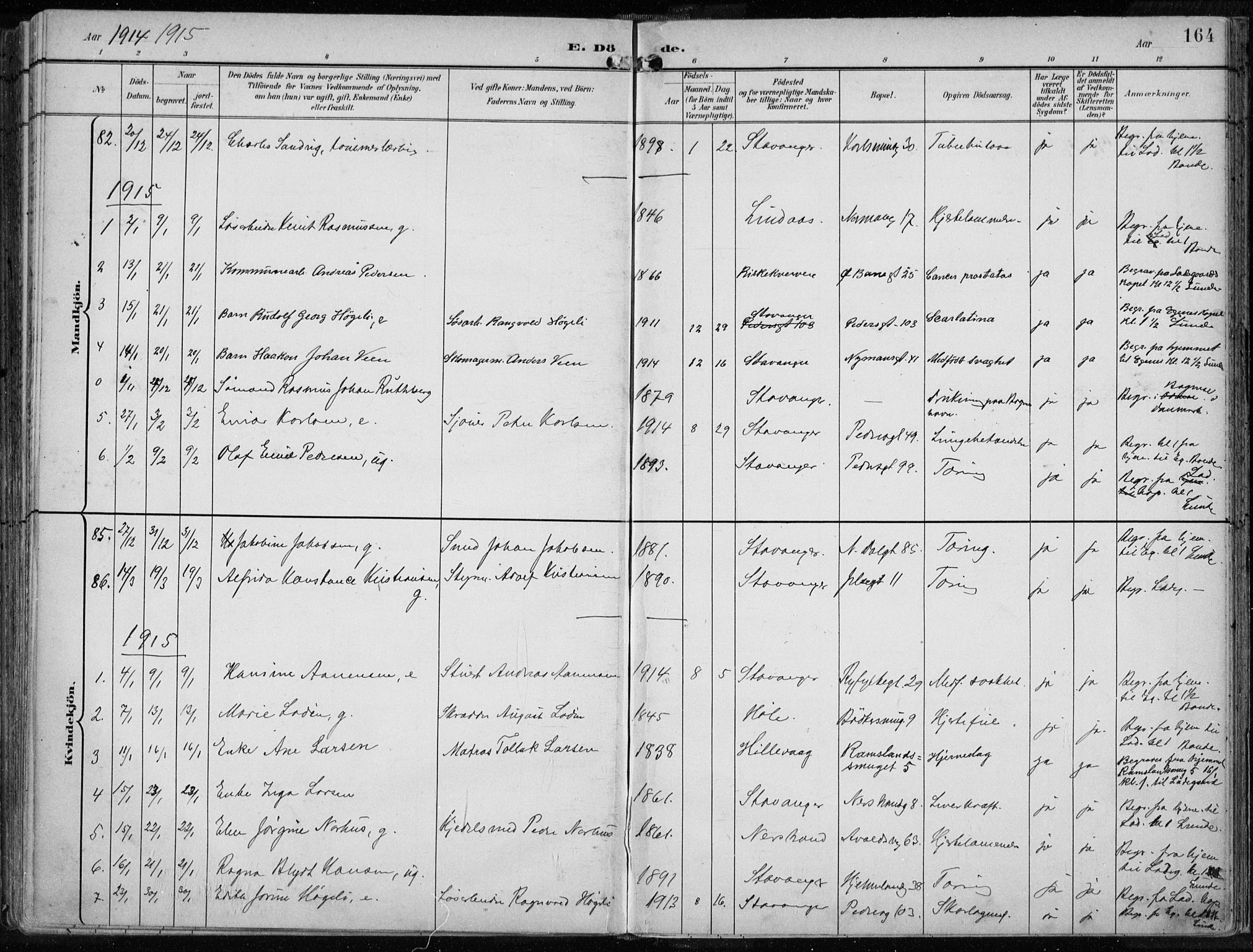 St. Johannes sokneprestkontor, SAST/A-101814/001/30/30BA/L0005: Parish register (official) no. A 5, 1898-1919, p. 164