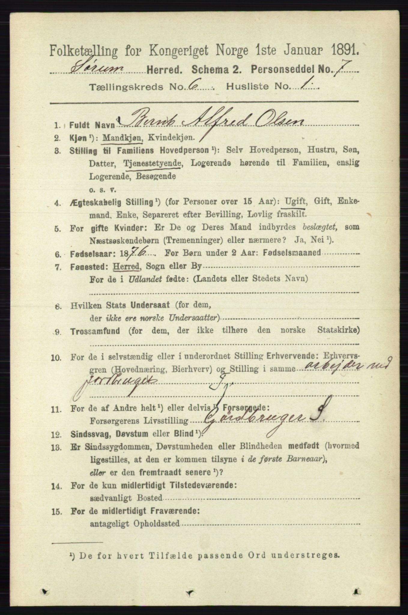 RA, 1891 census for 0226 Sørum, 1891, p. 2696