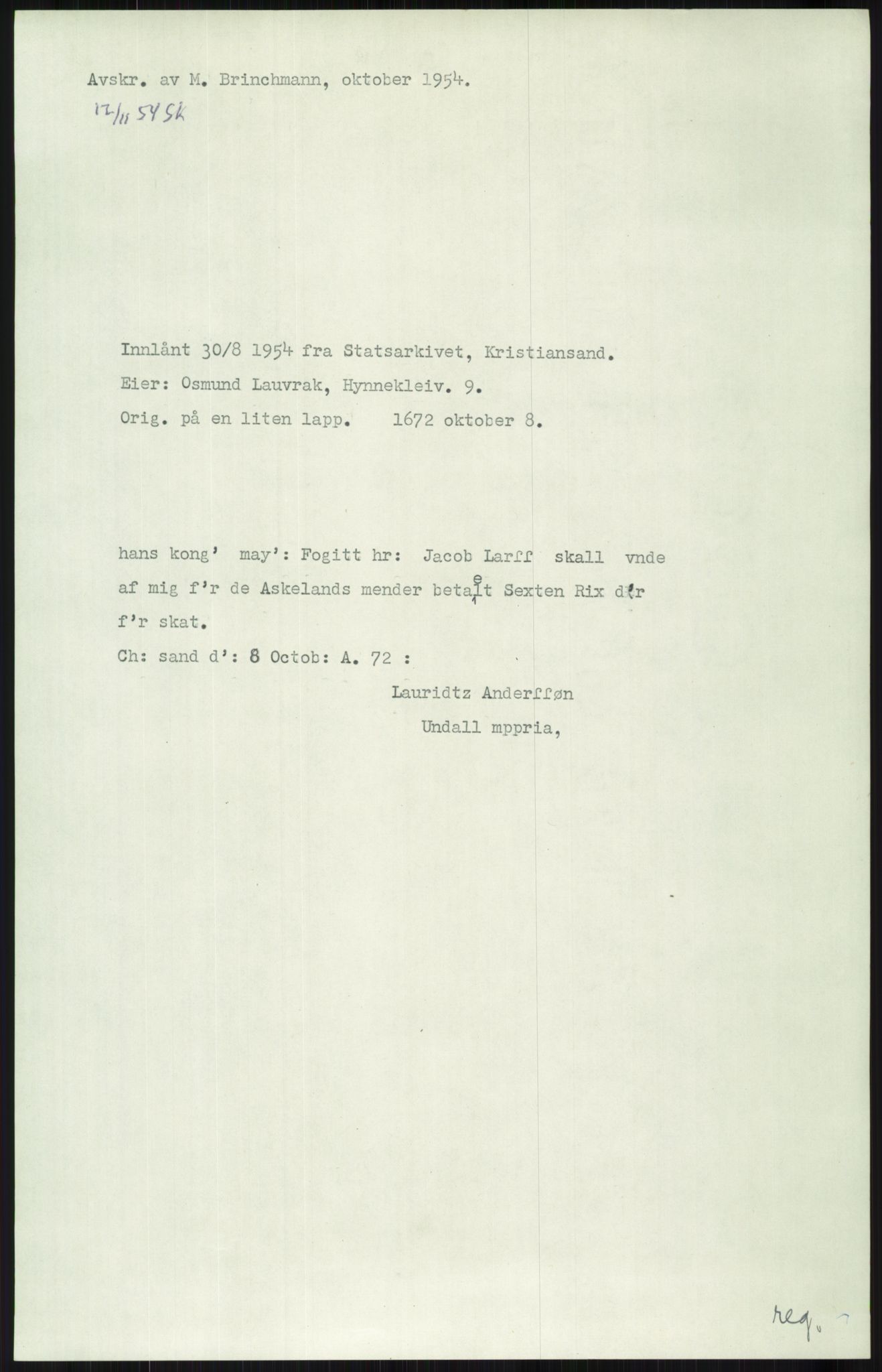 Samlinger til kildeutgivelse, Diplomavskriftsamlingen, AV/RA-EA-4053/H/Ha, p. 3104