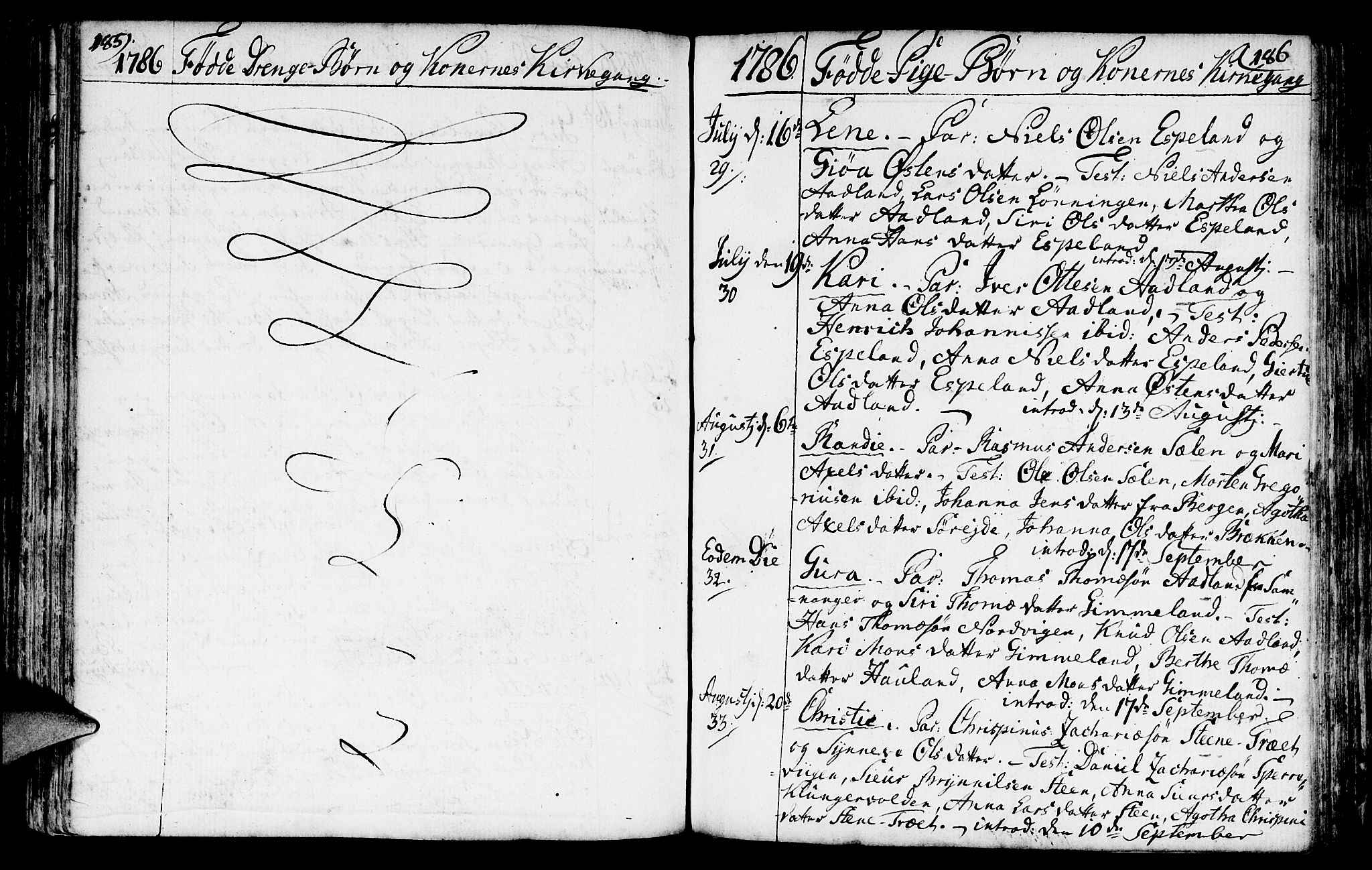 Fana Sokneprestembete, AV/SAB-A-75101/H/Haa/Haaa/L0005: Parish register (official) no. A 5, 1773-1799, p. 185-186