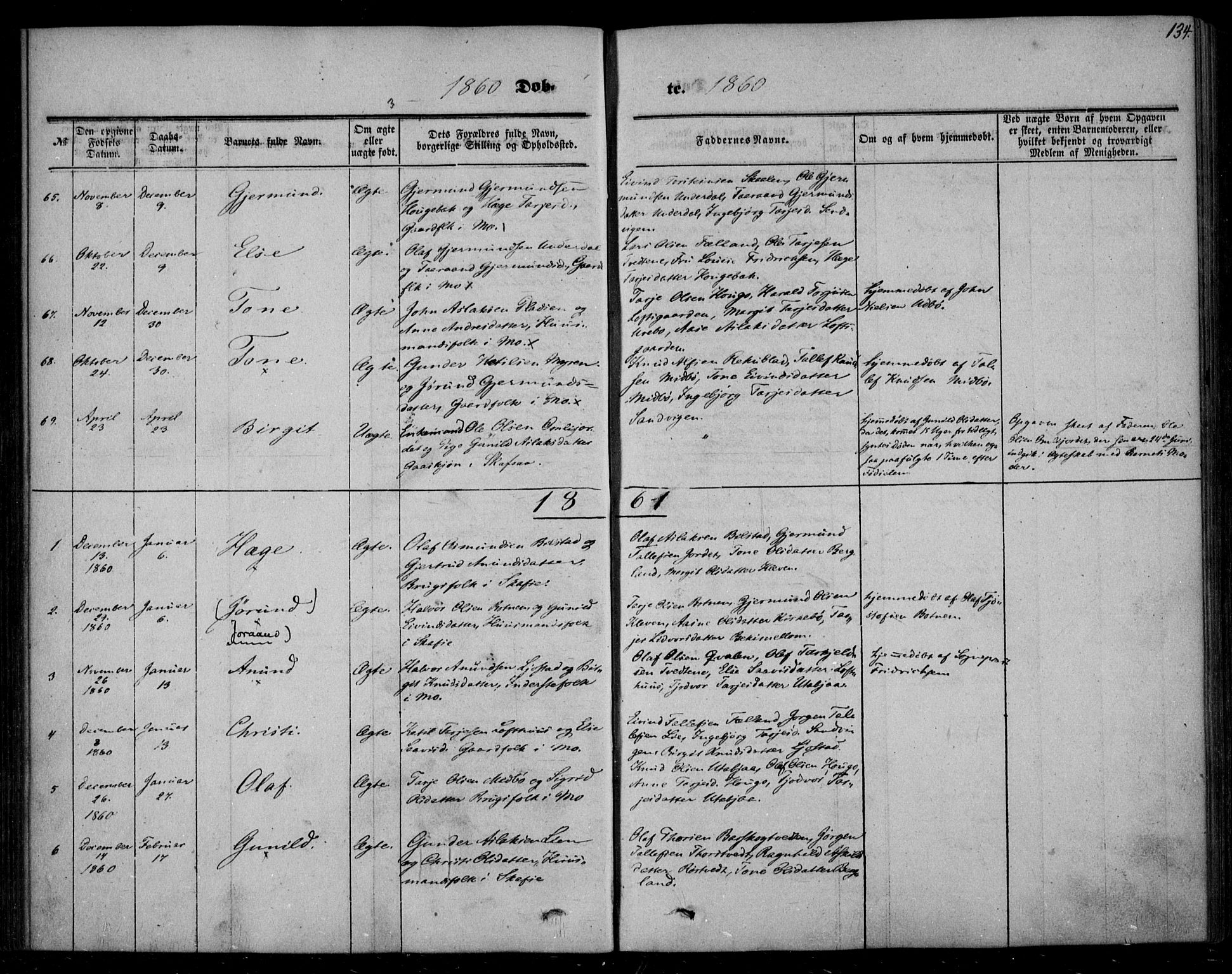 Mo kirkebøker, SAKO/A-286/F/Fa/L0005: Parish register (official) no. I 5, 1844-1864, p. 134