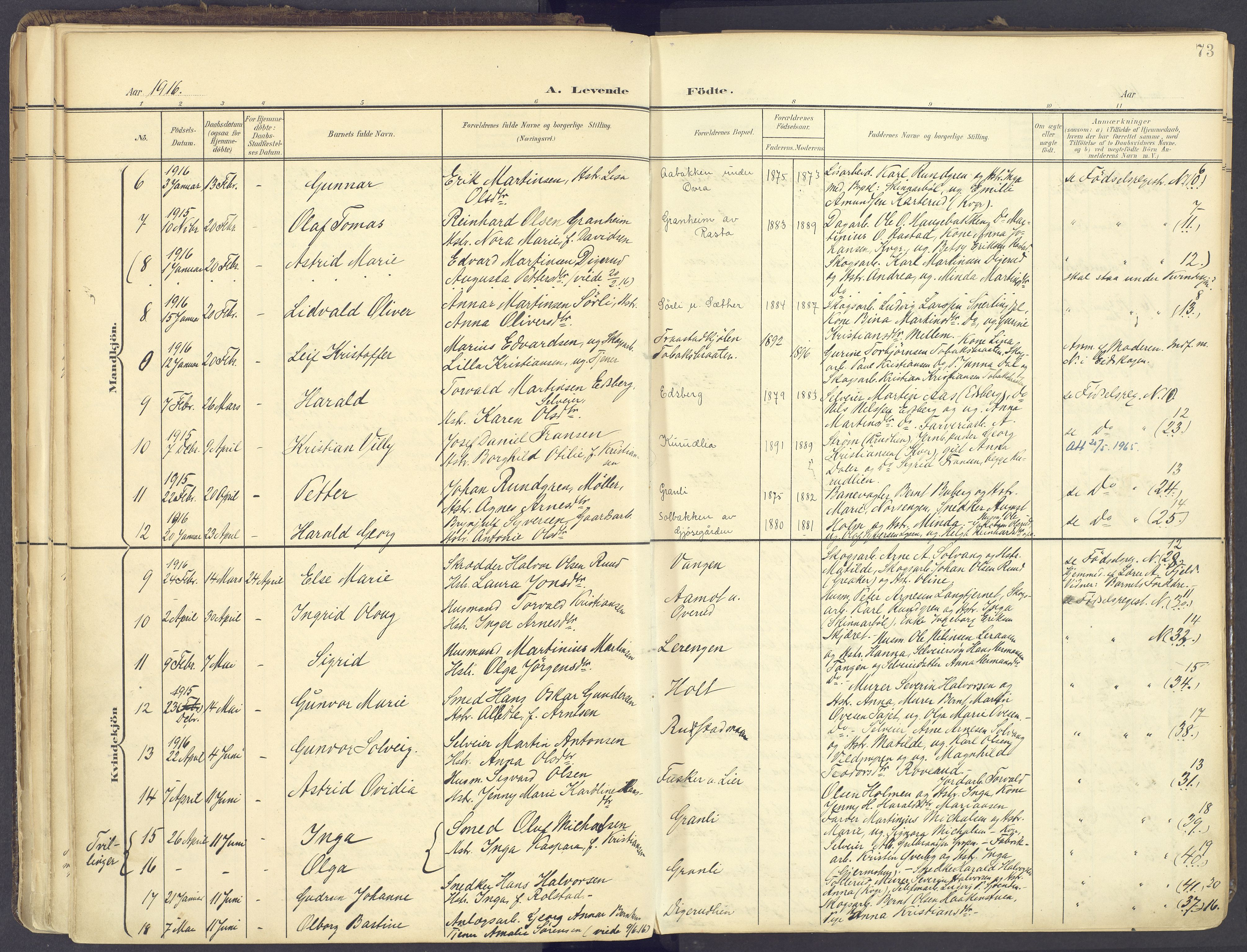 Vinger prestekontor, AV/SAH-PREST-024/H/Ha/Haa/L0017: Parish register (official) no. 17, 1901-1927, p. 73