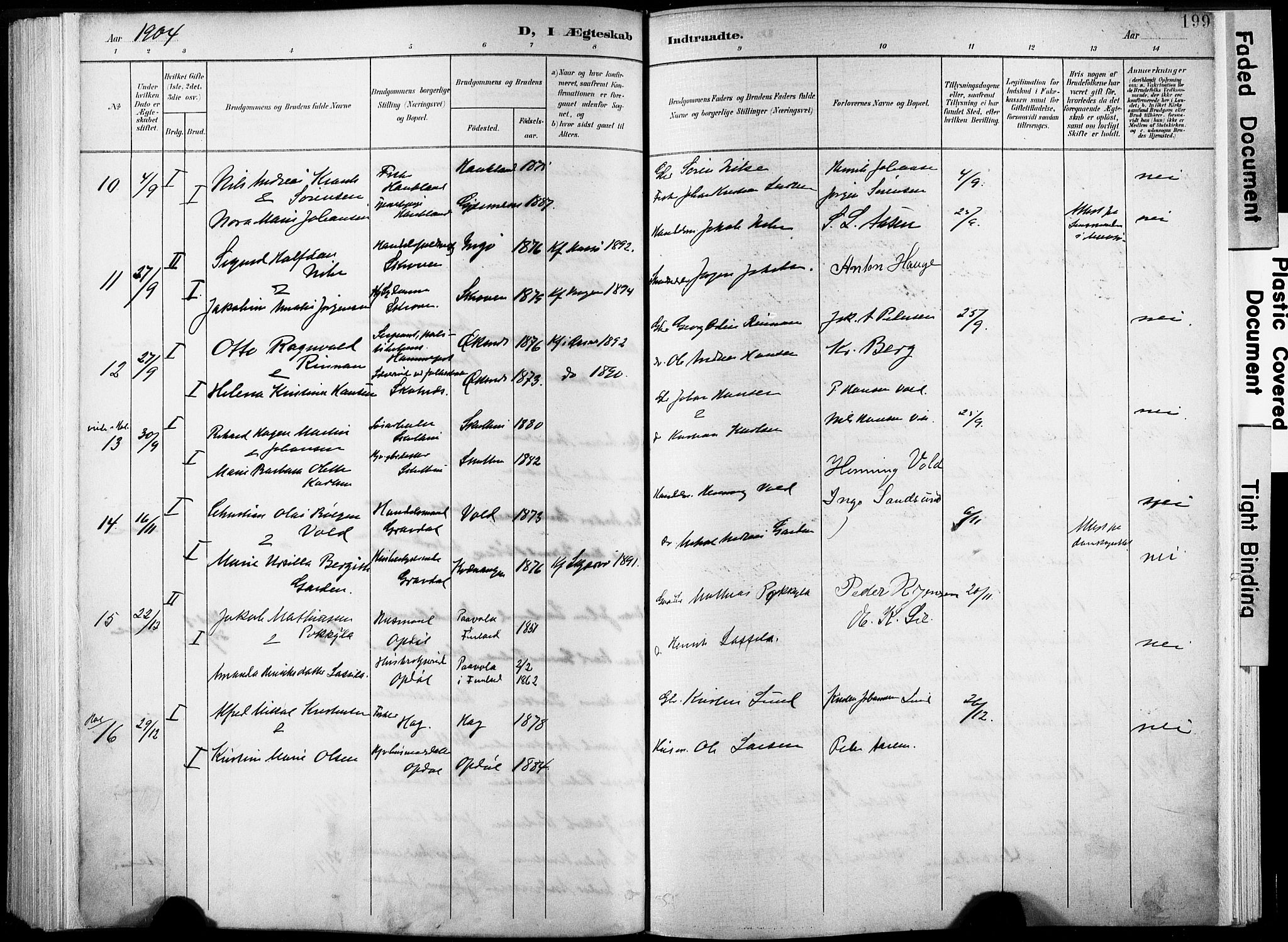 Ministerialprotokoller, klokkerbøker og fødselsregistre - Nordland, AV/SAT-A-1459/881/L1151: Parish register (official) no. 881A04, 1899-1907, p. 199