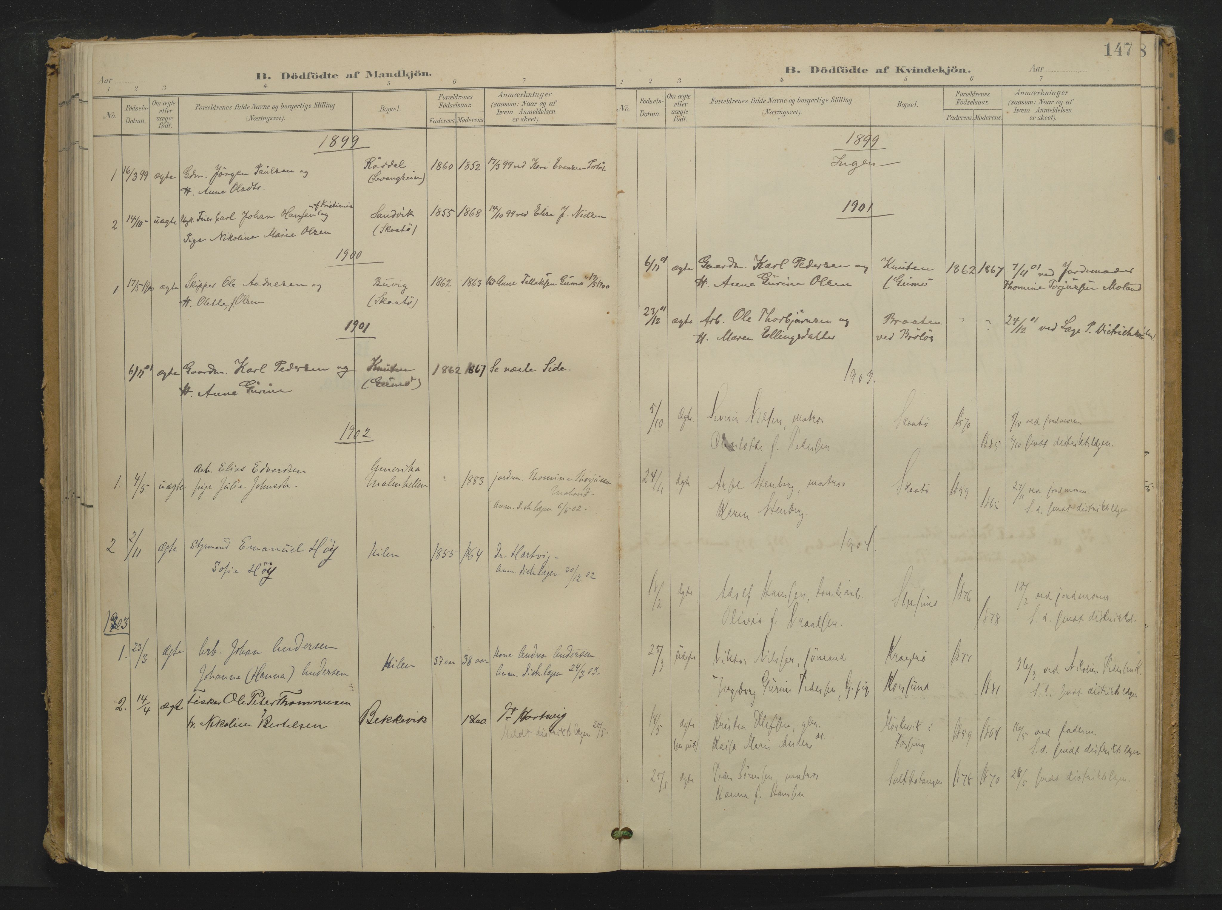 Skåtøy kirkebøker, AV/SAKO-A-304/F/Fa/L0006: Parish register (official) no. I 6, 1899-1919, p. 147