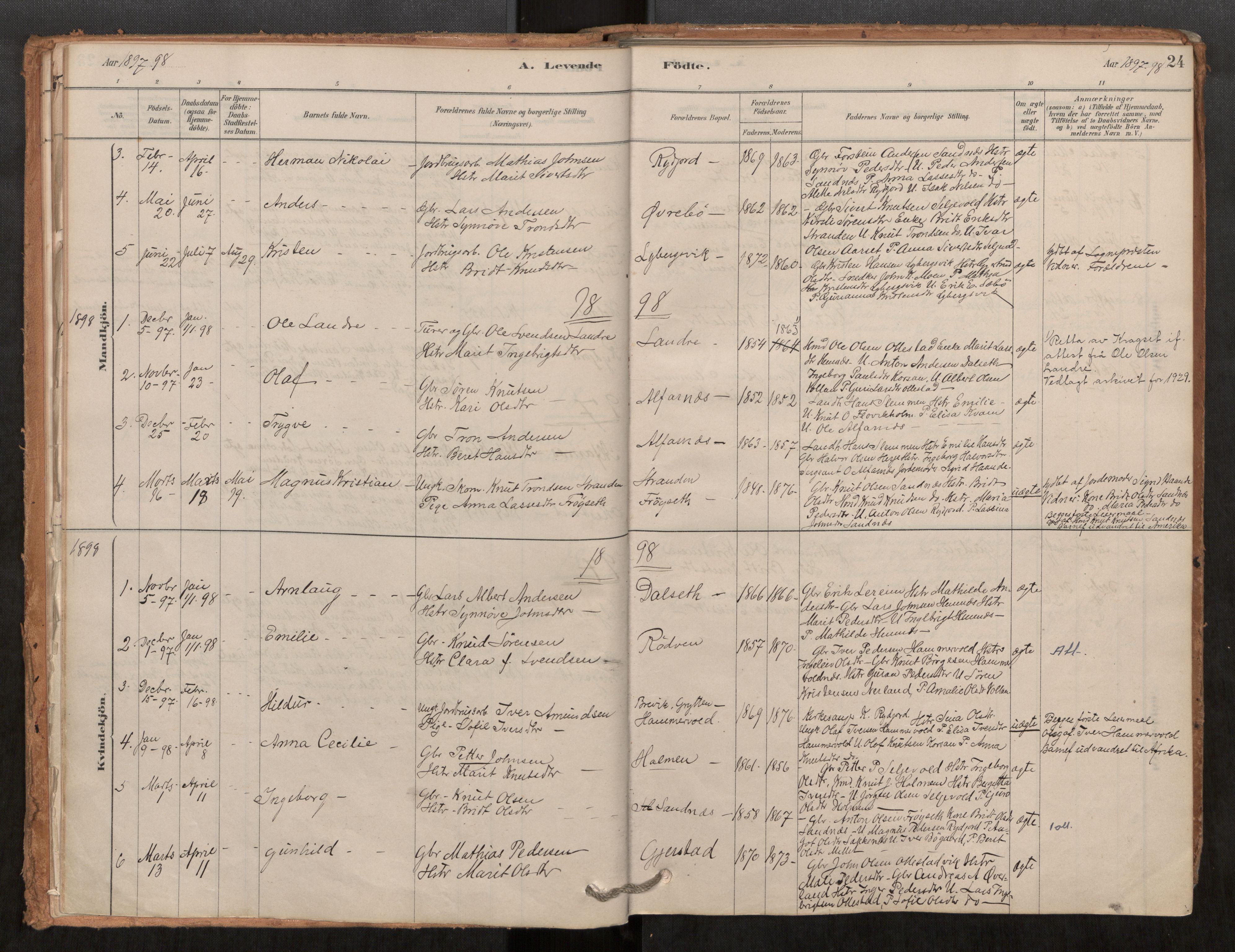 Ministerialprotokoller, klokkerbøker og fødselsregistre - Møre og Romsdal, AV/SAT-A-1454/548/L0615: Parish register (official) no. 548A02, 1878-1906, p. 24