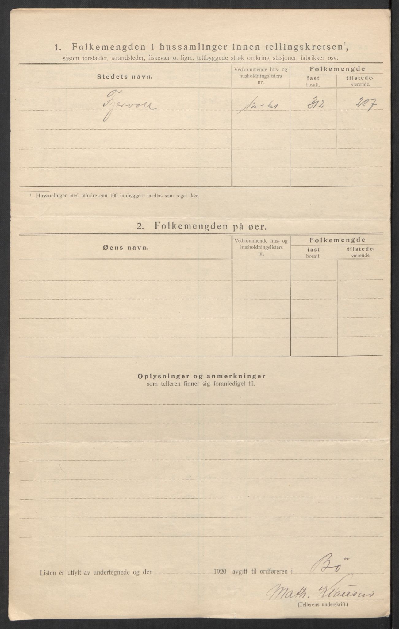 SAT, 1920 census for Bø, 1920, p. 33