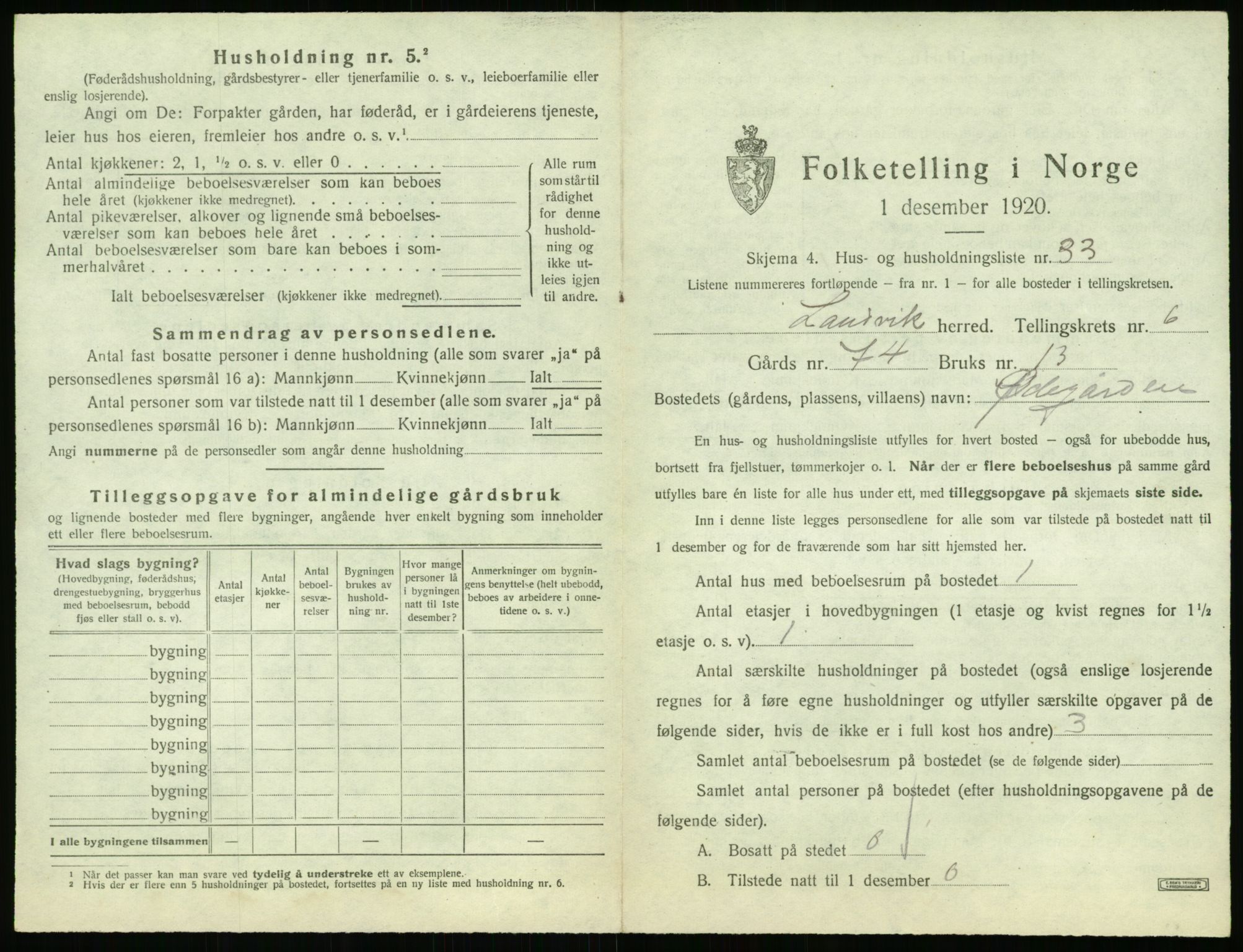 SAK, 1920 census for Landvik, 1920, p. 900