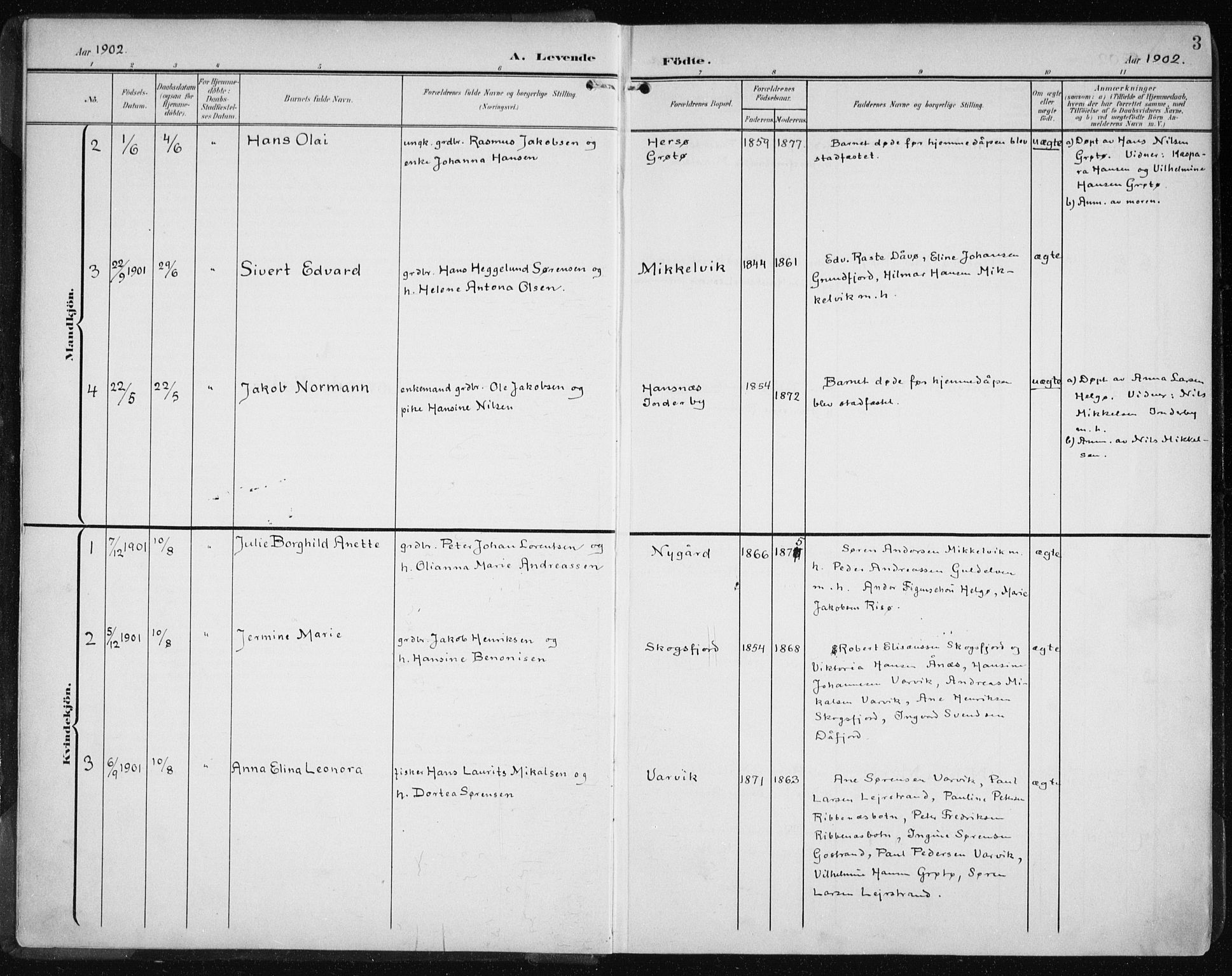 Karlsøy sokneprestembete, SATØ/S-1299/H/Ha/Haa/L0013kirke: Parish register (official) no. 13, 1902-1916, p. 3
