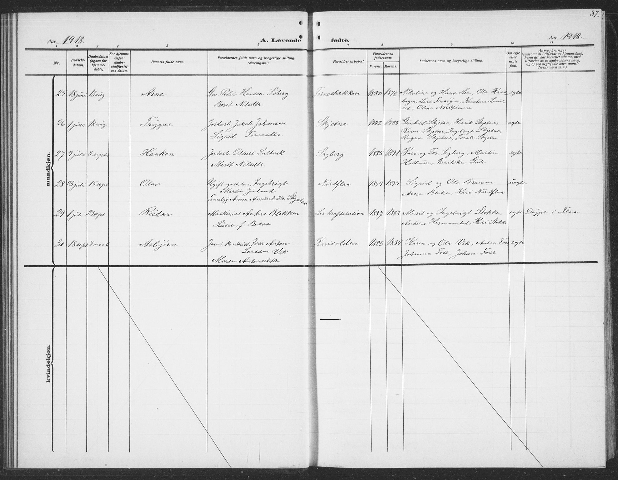 Ministerialprotokoller, klokkerbøker og fødselsregistre - Sør-Trøndelag, AV/SAT-A-1456/691/L1095: Parish register (copy) no. 691C06, 1912-1933, p. 37