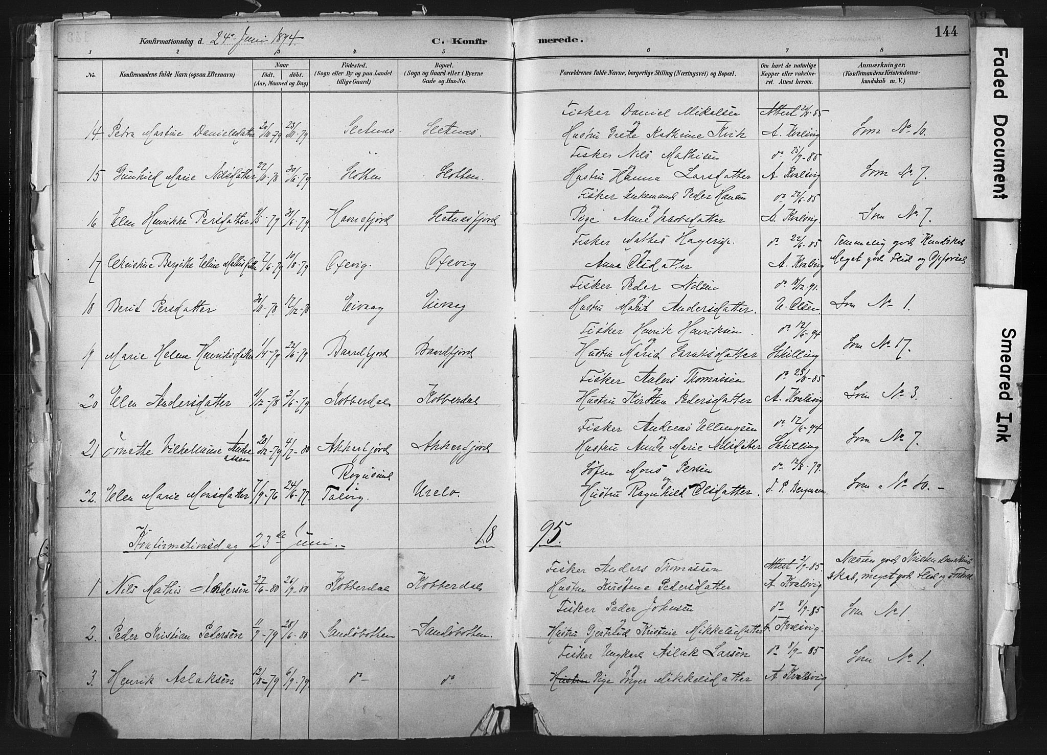 Hammerfest sokneprestkontor, AV/SATØ-S-1347/H/Ha/L0011.kirke: Parish register (official) no. 11 /1, 1885-1897, p. 144