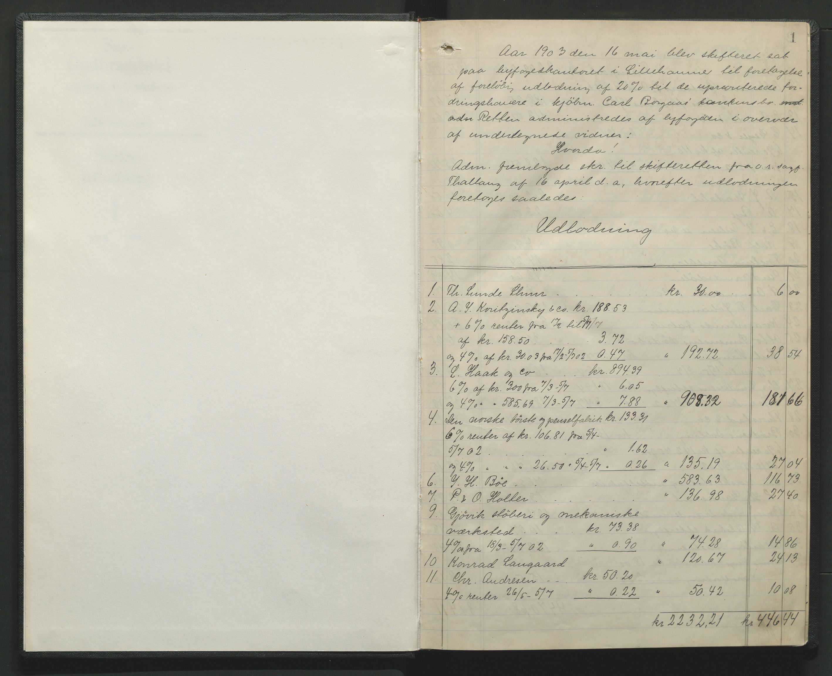 Sør-Gudbrandsdal tingrett, AV/SAH-TING-004/J/Ja/Jag/L0001: Skifteutlodningsprotokoll - Lillehammer by, 1903-1923, p. 1