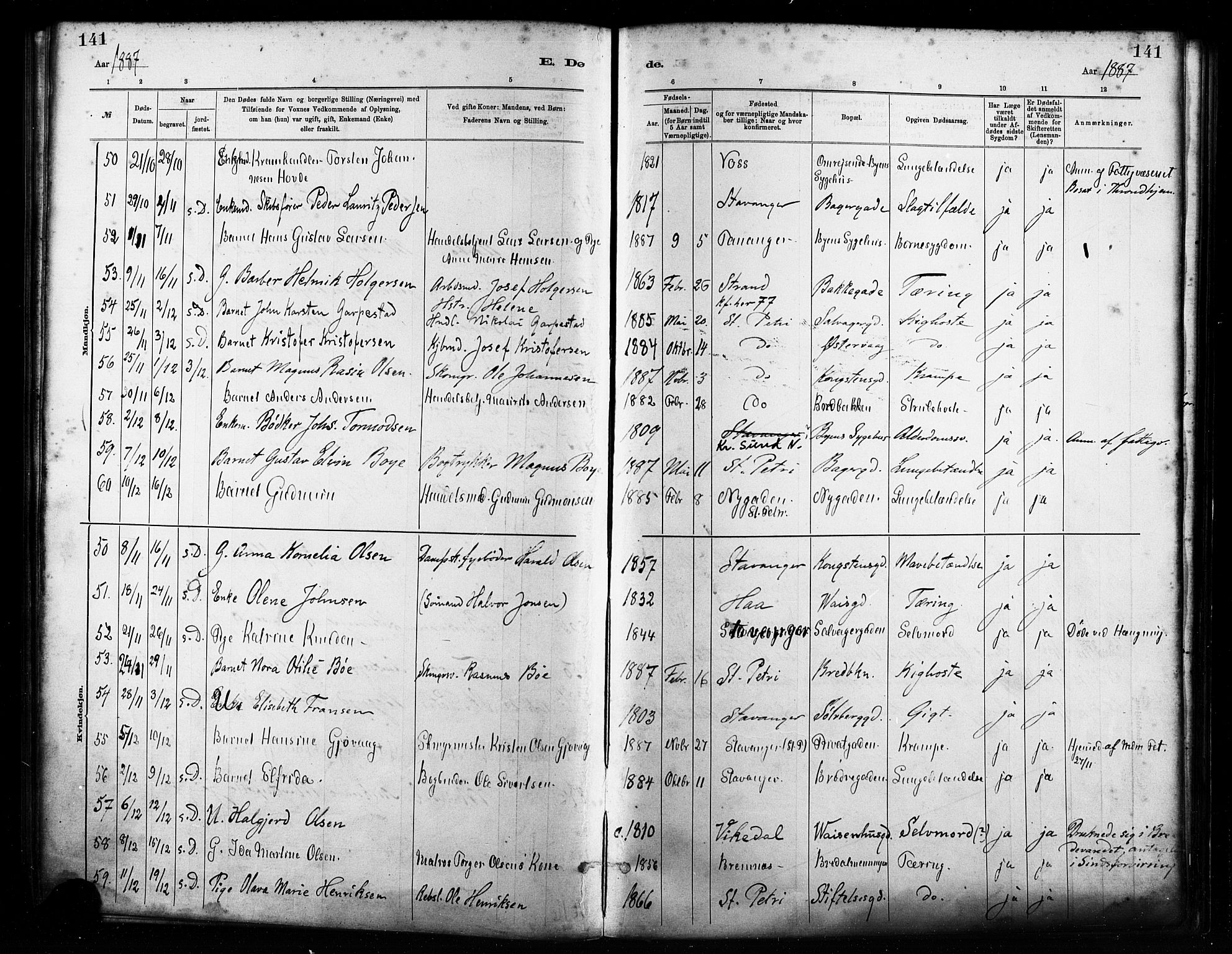 St. Petri sokneprestkontor, AV/SAST-A-101813/001/30/30BA/L0017: Parish register (official) no. A 17, 1879-1895, p. 141