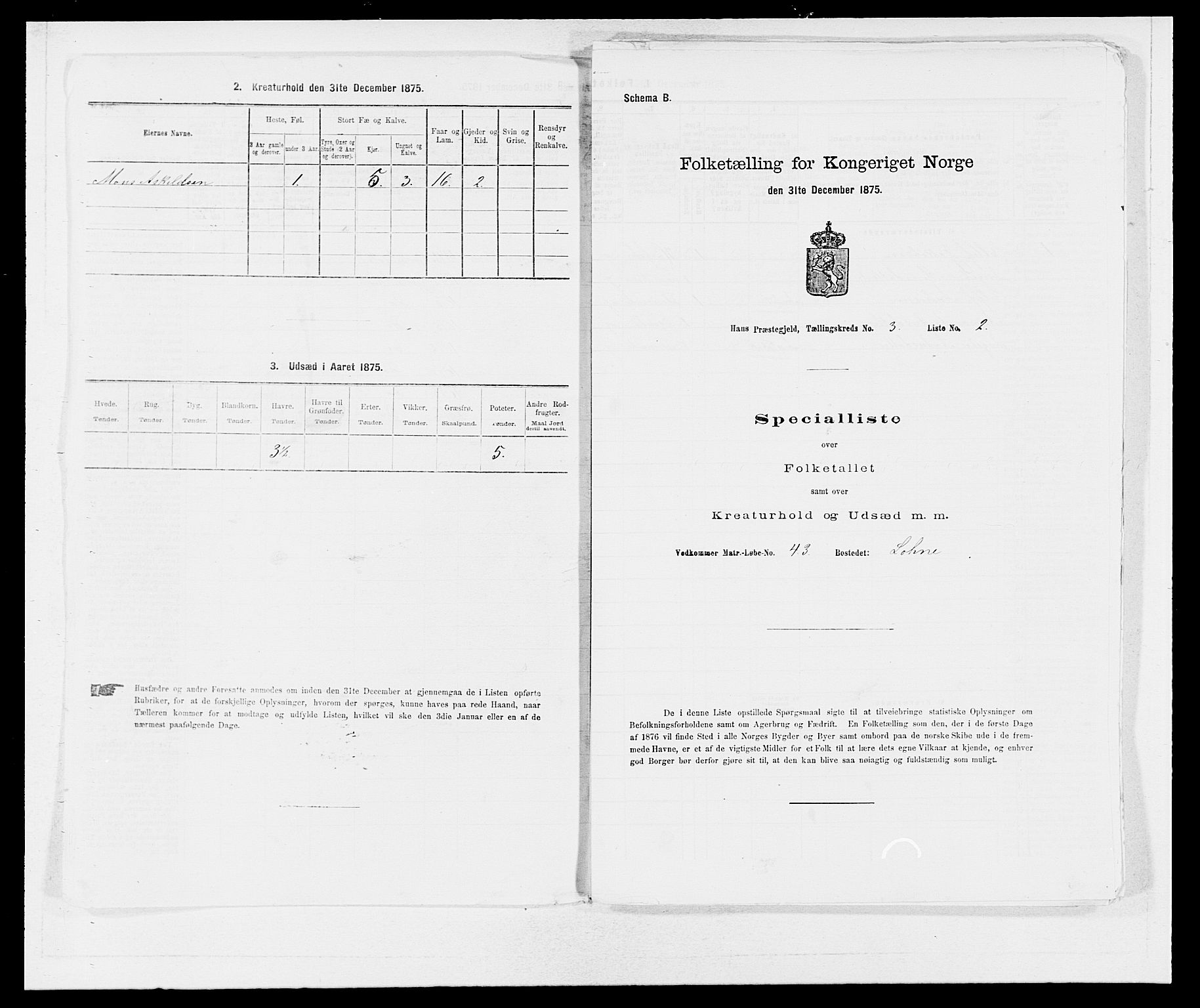 SAB, 1875 census for 1250P Haus, 1875, p. 216