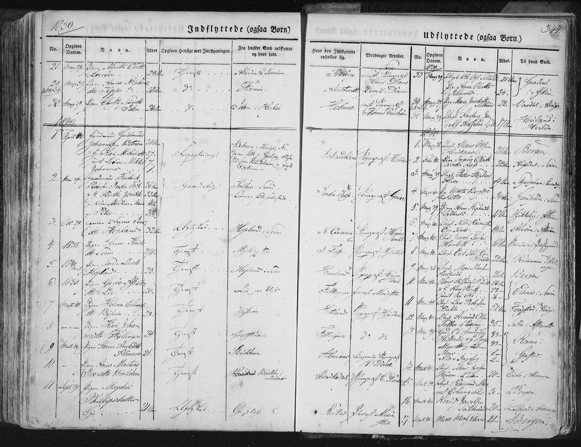 Hamre sokneprestembete, AV/SAB-A-75501/H/Ha/Haa/Haaa/L0012: Parish register (official) no. A 12, 1834-1845, p. 344