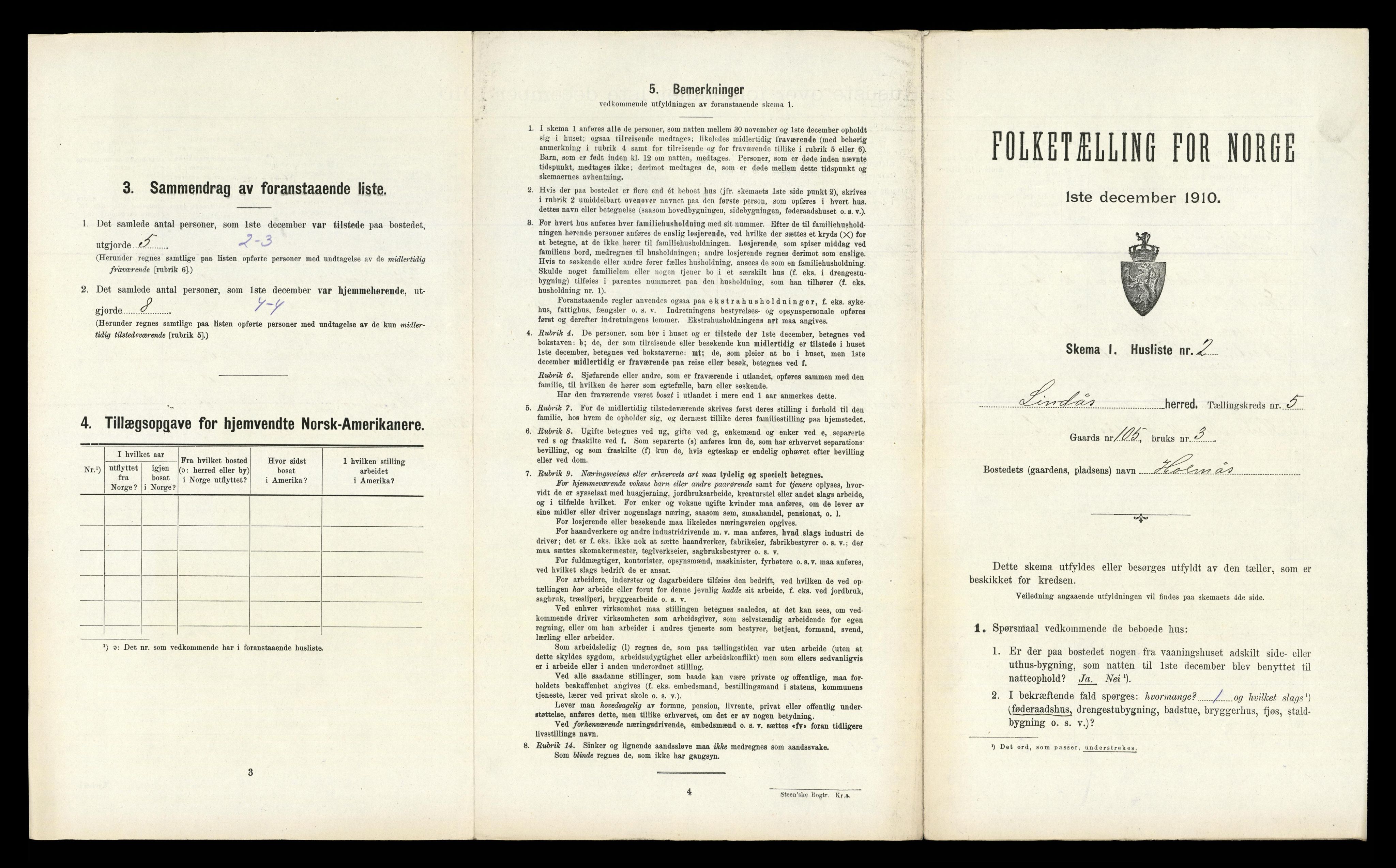 RA, 1910 census for Lindås, 1910, p. 382