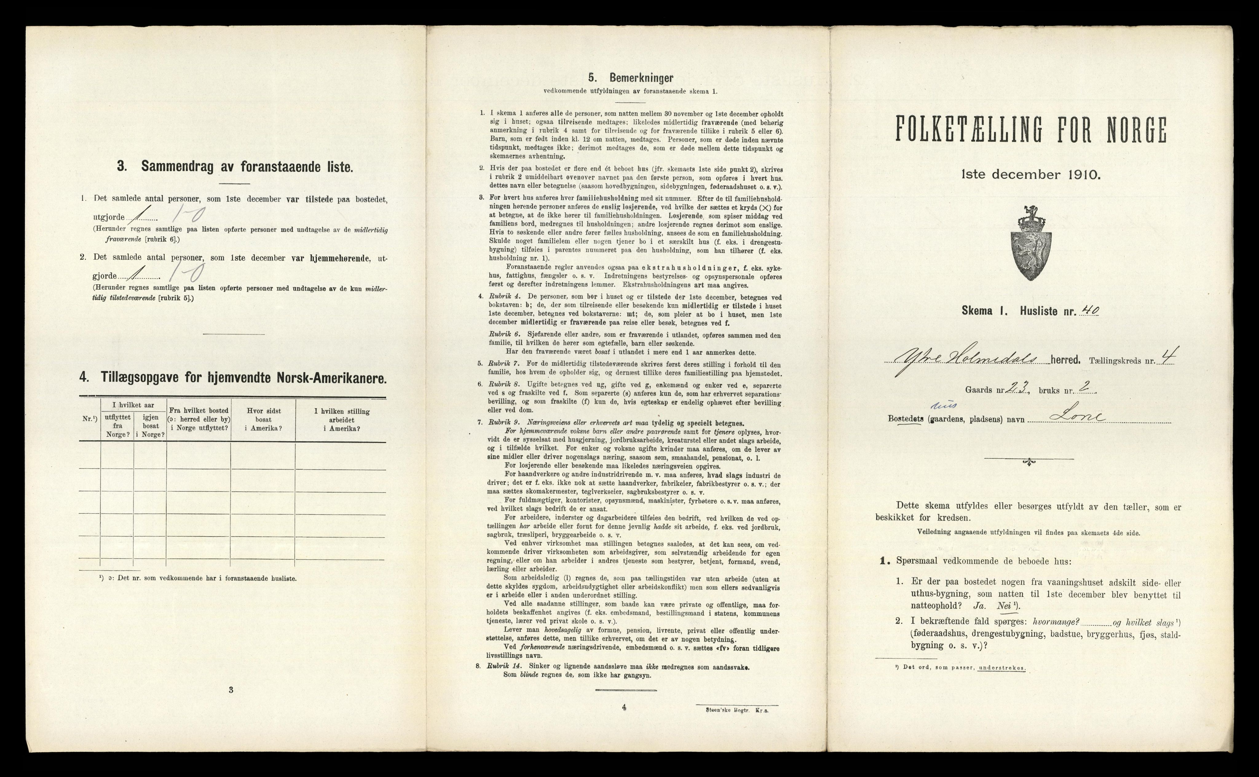 RA, 1910 census for Ytre Holmedal, 1910, p. 410