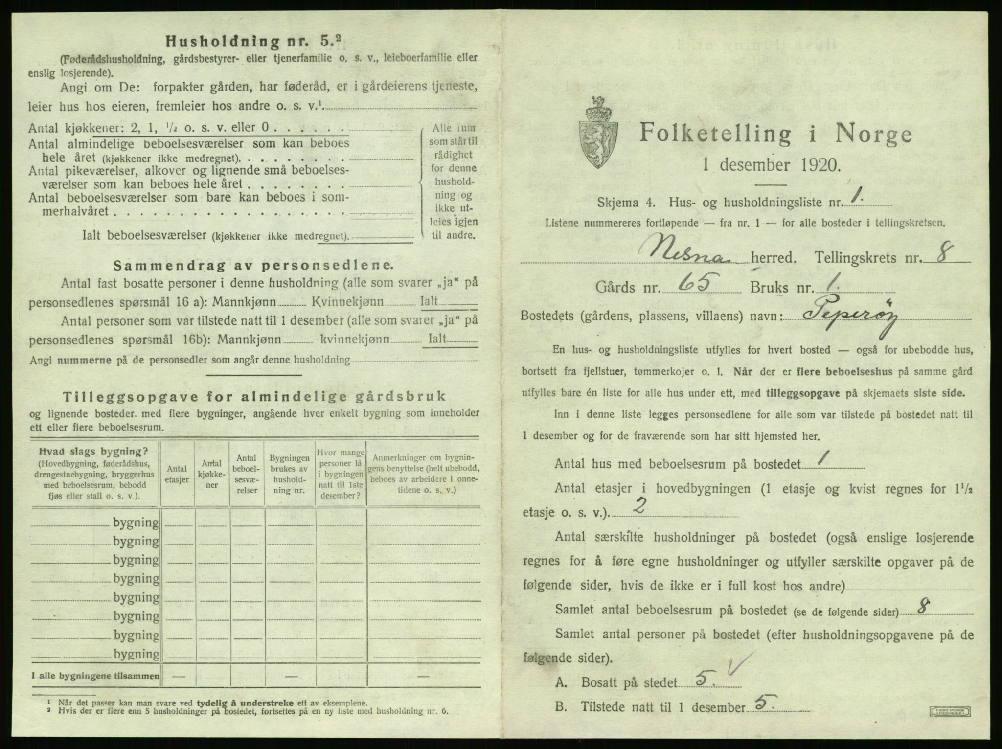 SAT, 1920 census for Nesna, 1920, p. 931